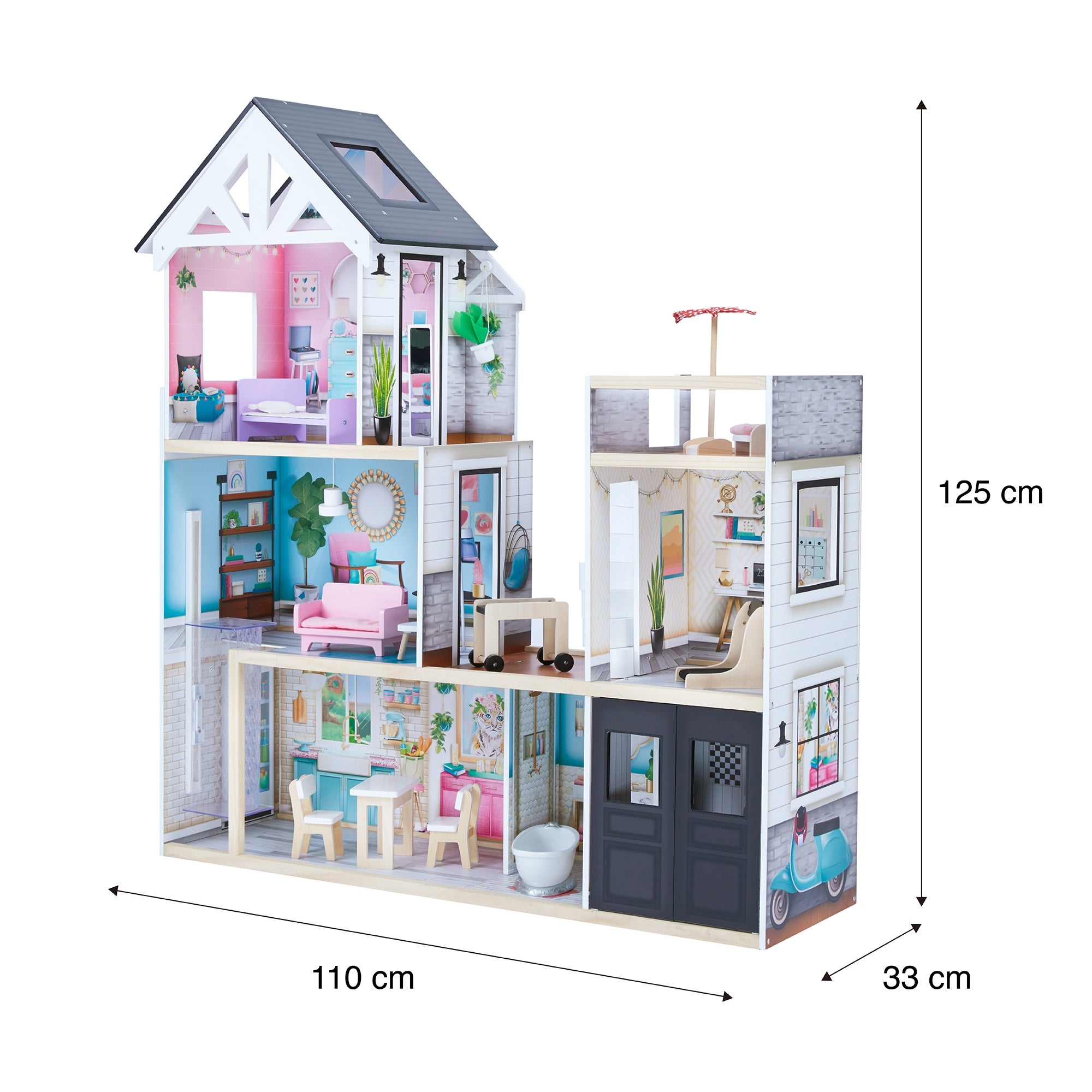Olivia's Little World Large Dreamland Wooden Dolls House 3-Floors & 18 Pcs