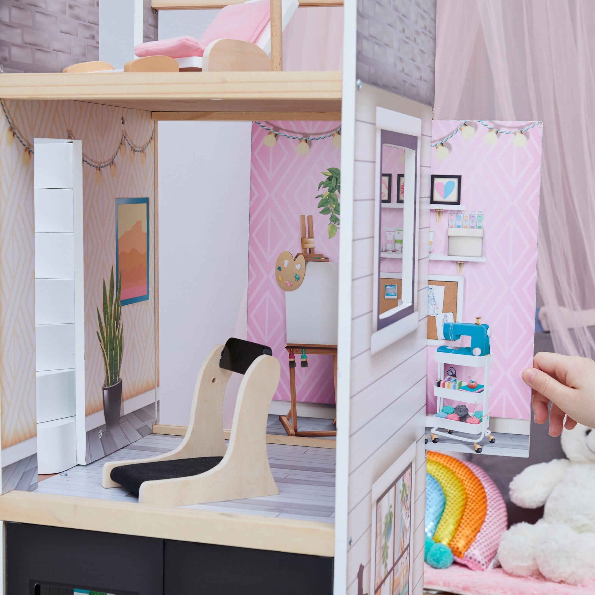 Olivia's Little World Large Dreamland Wooden Dolls House 3-Floors & 18 Pcs
