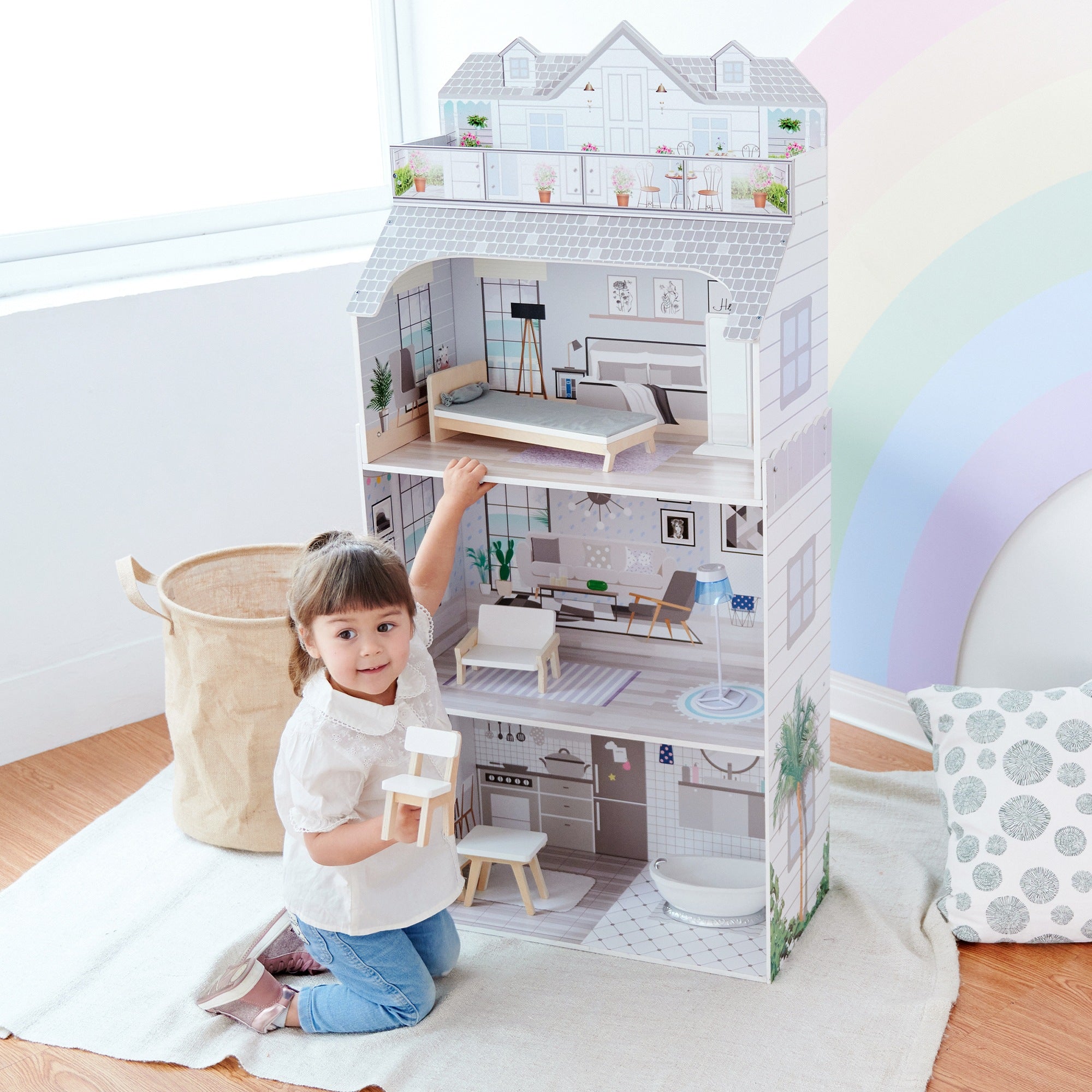 Olivia's Little World Dolls House Wooden Doll House ?w/ 8 Accessories TD-11683D