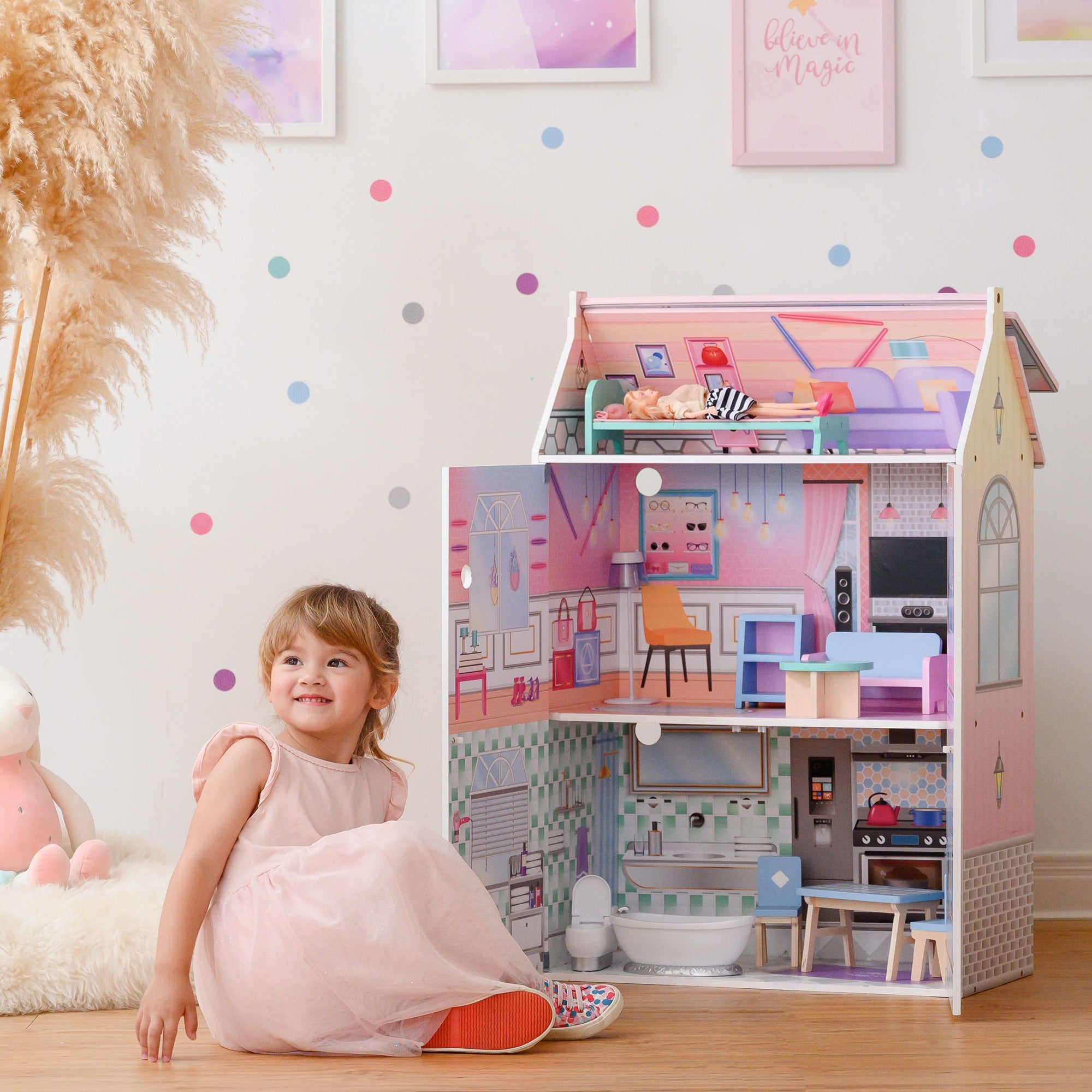 Olivia's Little World Kids 12" Doll House & 10 Accessories 3.5" Dolls TD-12518D
