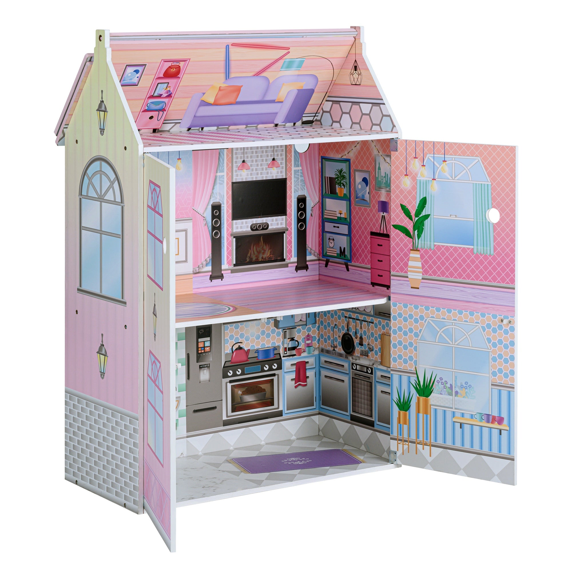 Olivia's Little World Kids 12" Doll House & 10 Accessories 3.5" Dolls TD-12518D