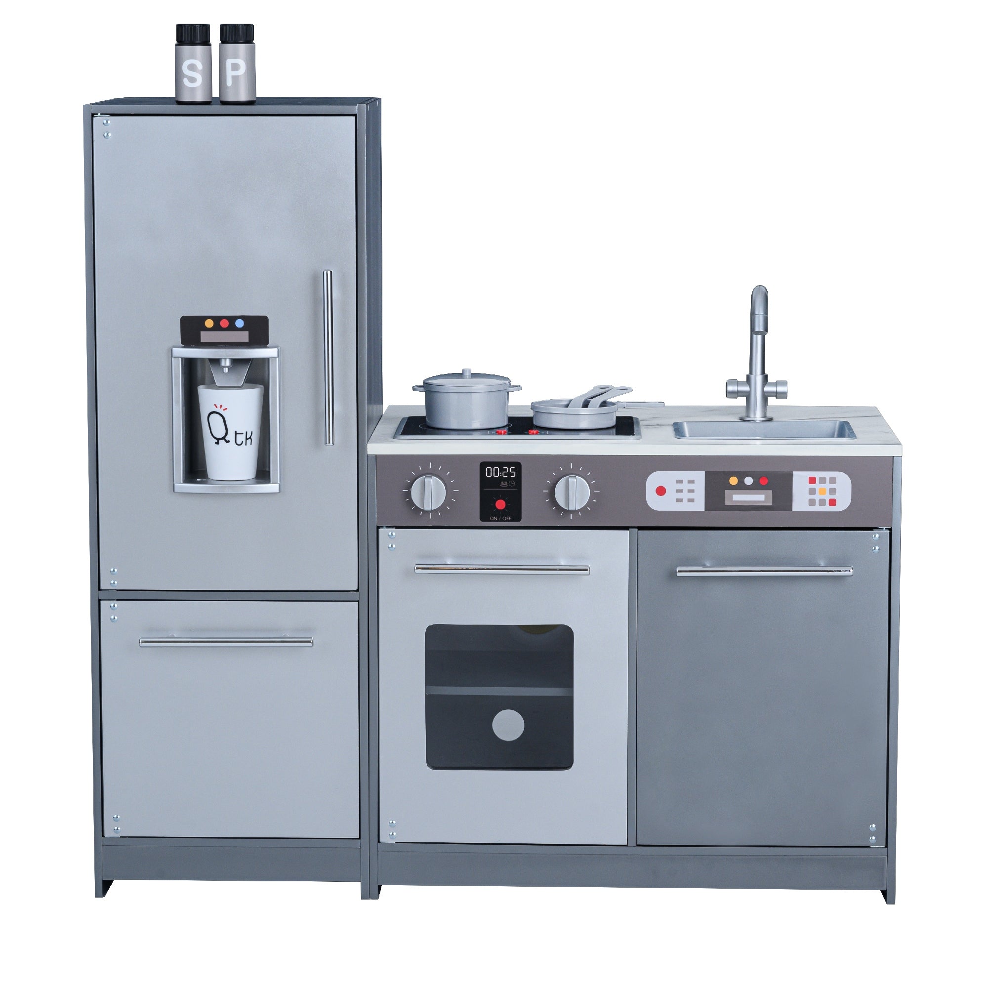 Milano Kids Wooden Play Kitchen & 10 Accessories Grey TD-13397B