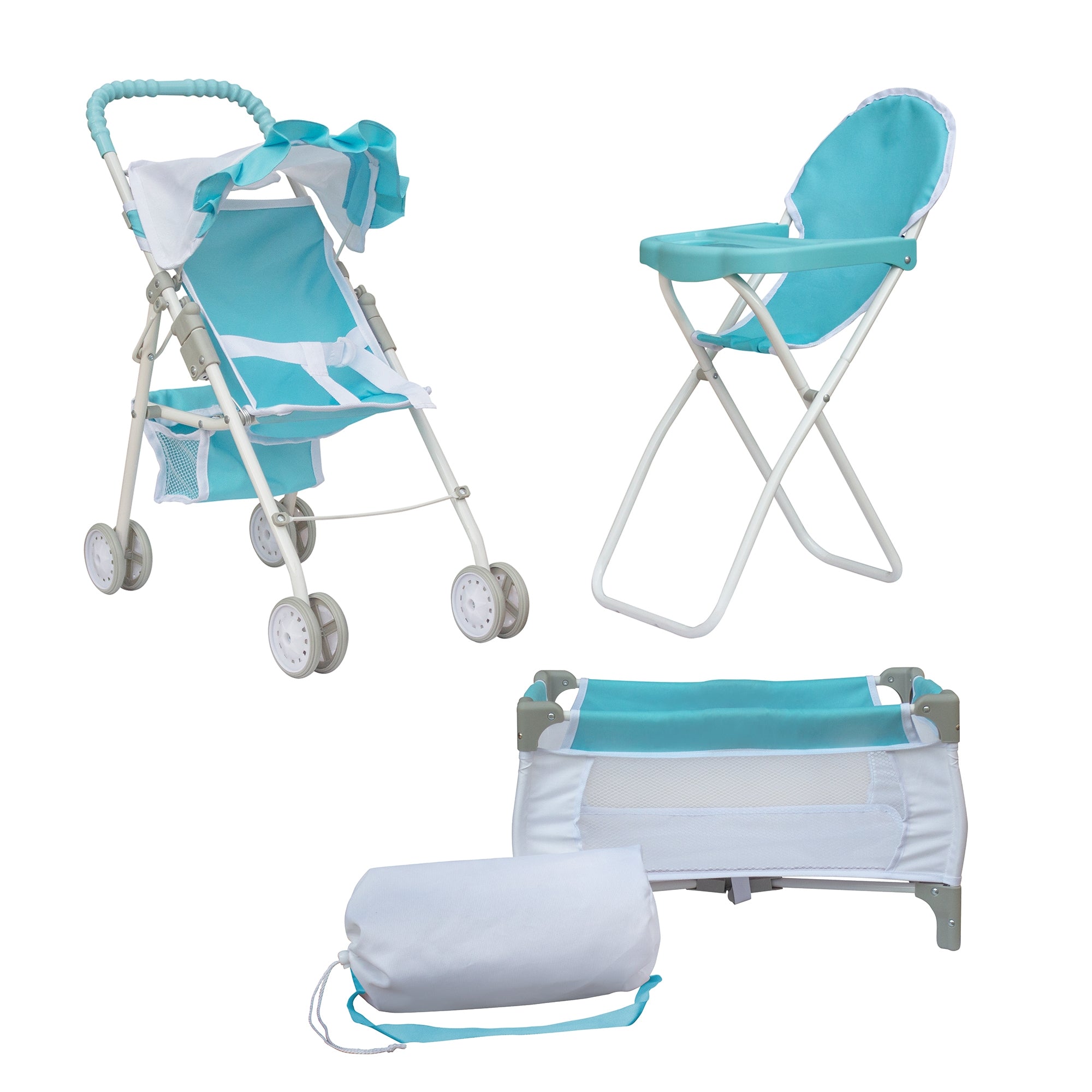 Olivia's Little World 3-in-1 Doll Stroller, Doll High Chair & Cot Set OL-00013