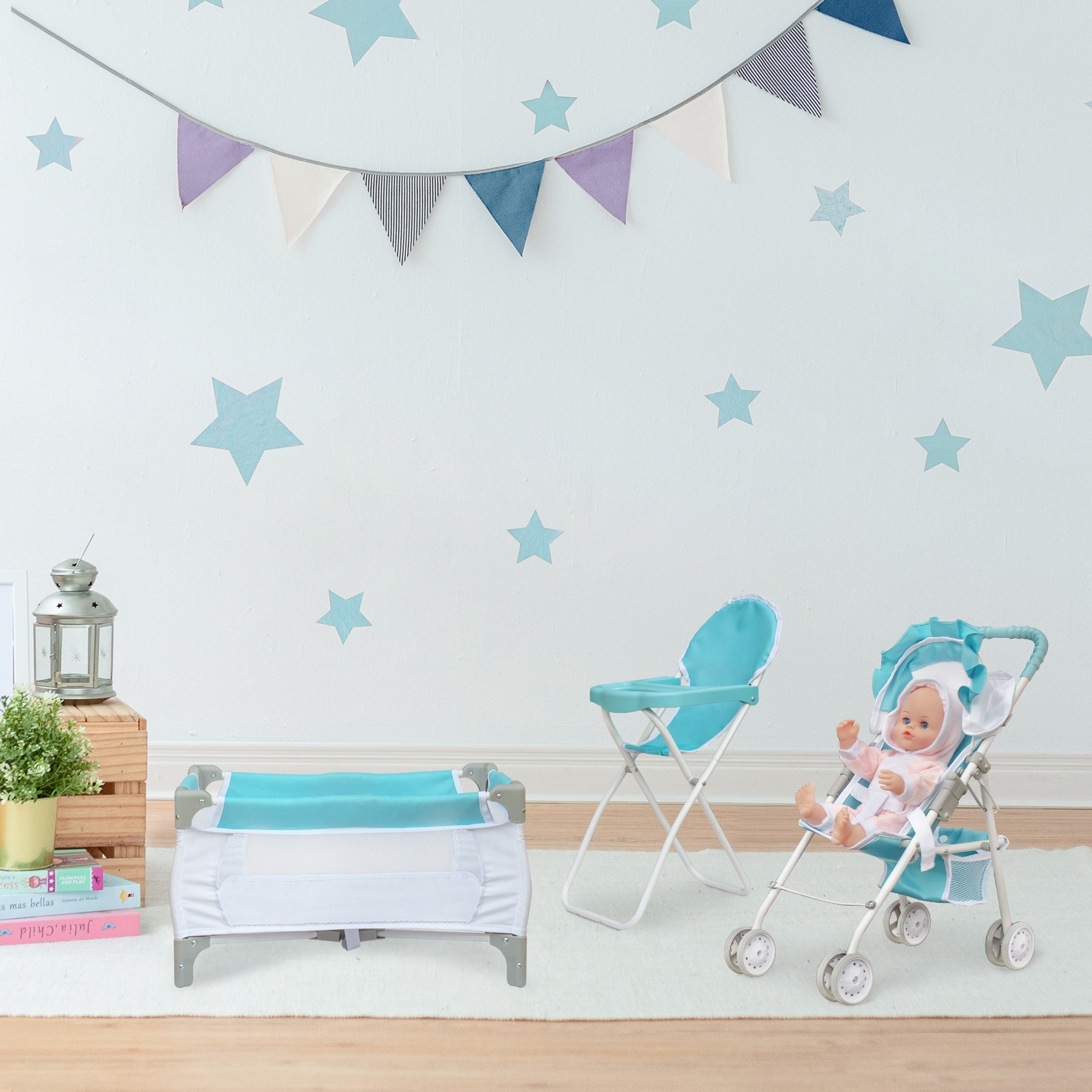 Olivia's Little World 3-in-1 Doll Stroller, Doll High Chair & Cot Set OL-00013