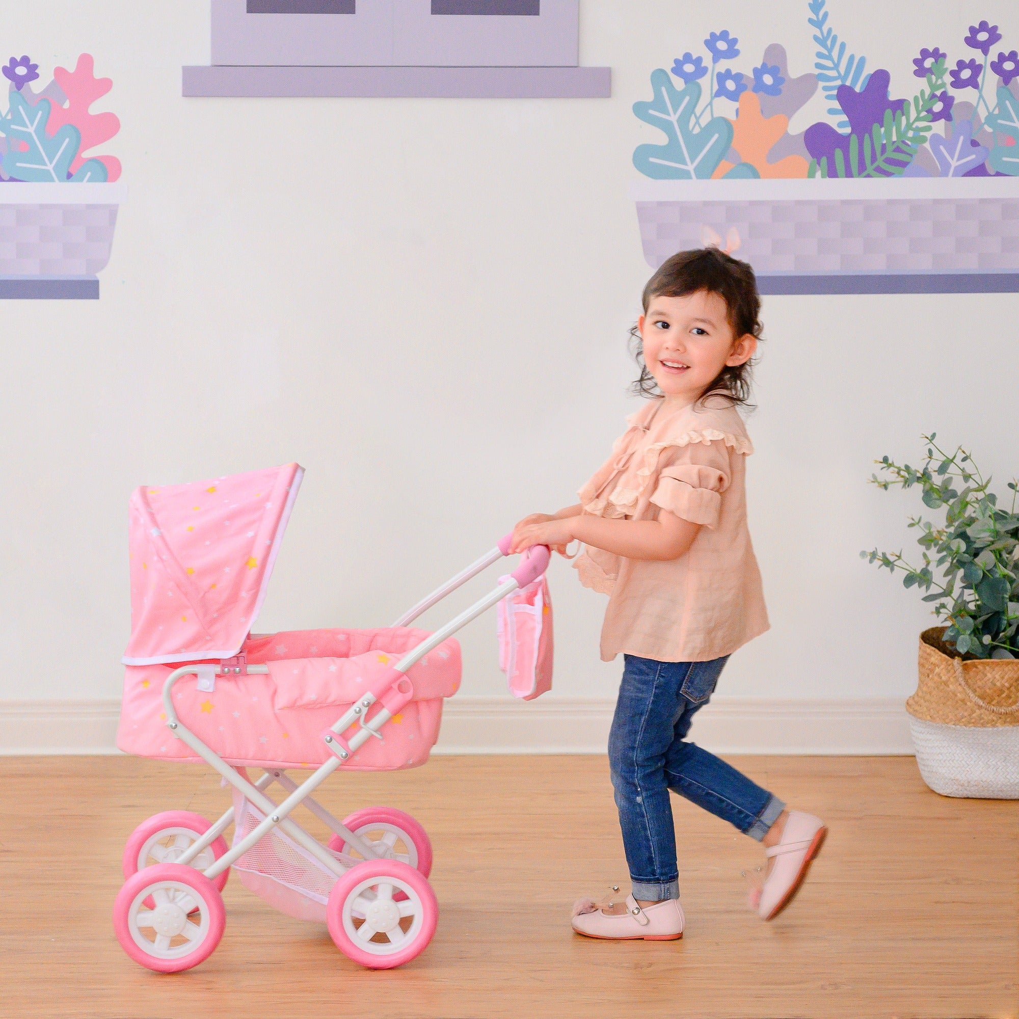 Olivia's Little World Twinkle Stars Deluxe Baby Doll Stroller Pram Pink OL-00011