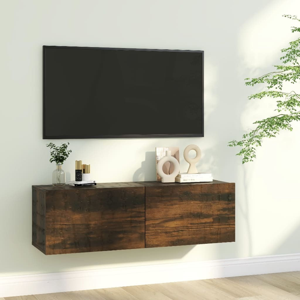 TV Wall Cabinet Smoked Oak 100x30x30 cm Engineered Wood