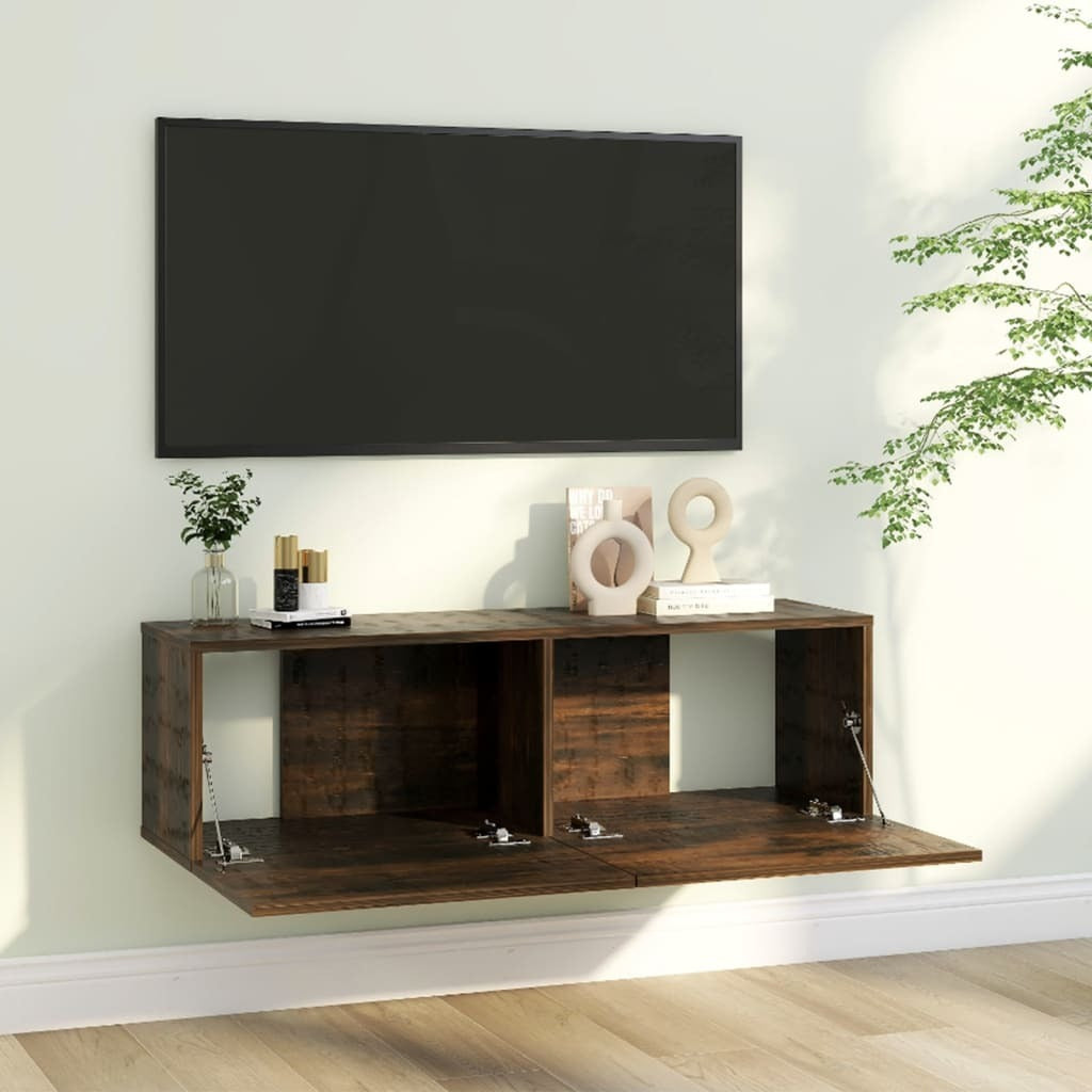 TV Wall Cabinet Smoked Oak 100x30x30 cm Engineered Wood
