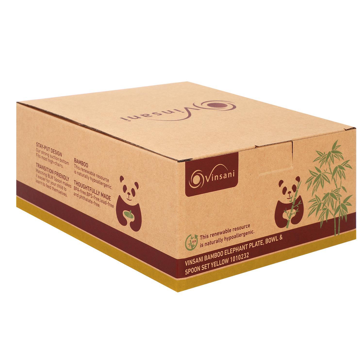 Bamboo Elephant Plate Bowl & Spoon Set Suction Stay-Put Design (Yellow)