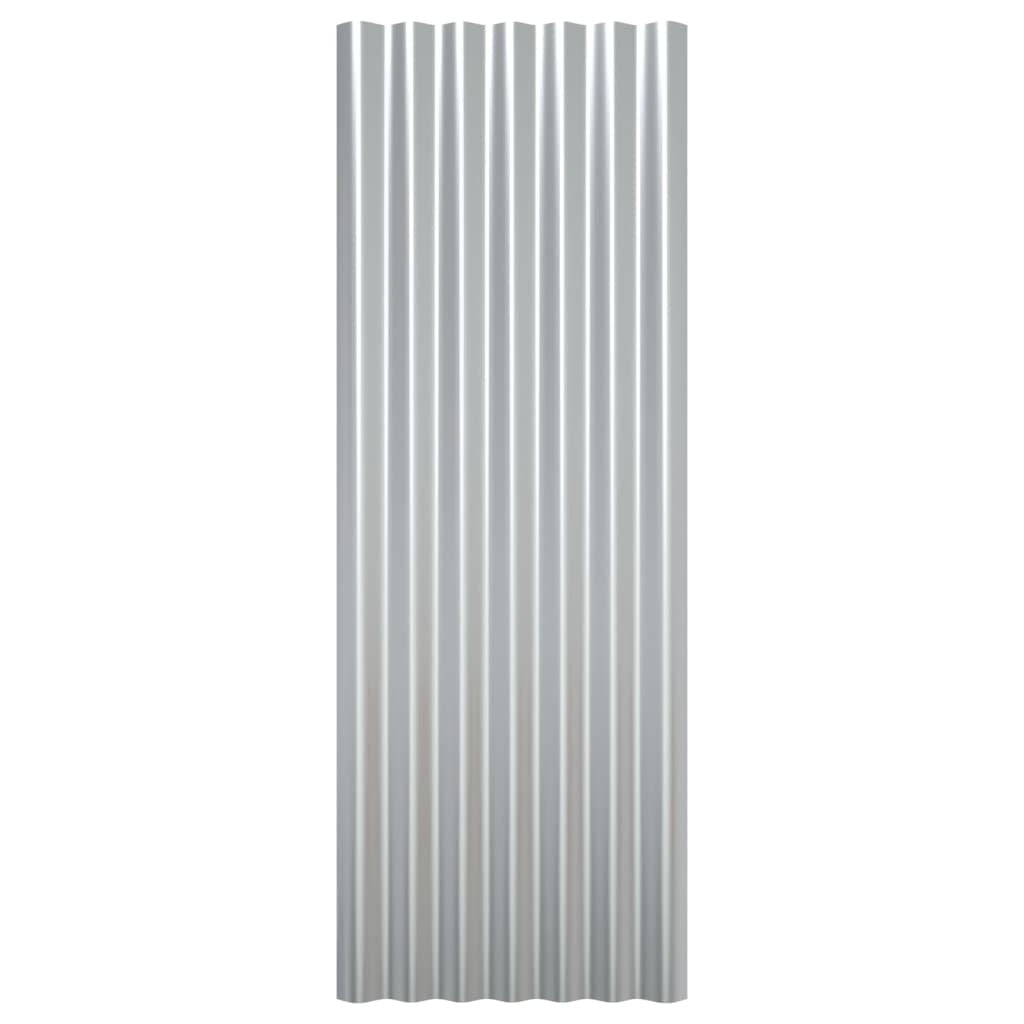 Roof Panels 12 pcs Powder-coated Steel Silver 100x36 cm