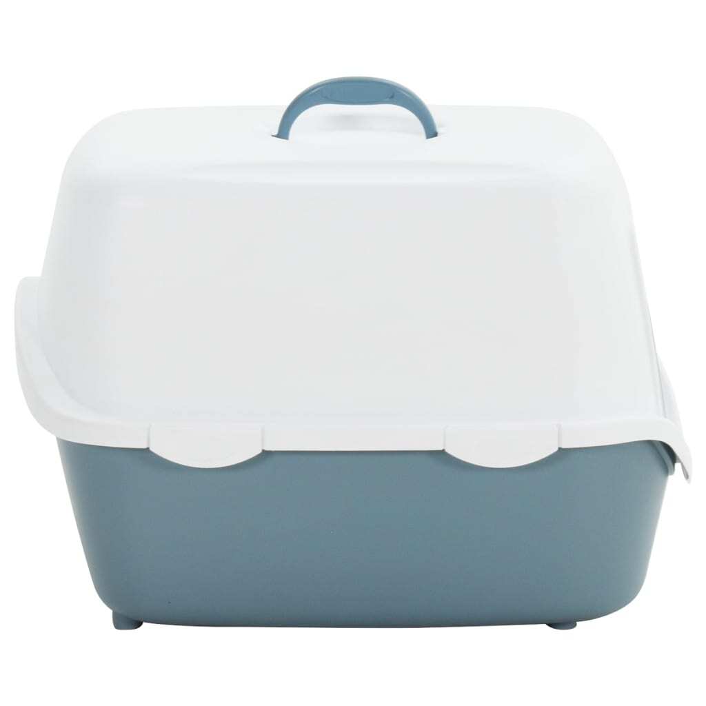 Cat Litter Tray with Cover White and Blue 56x40x40 cm PP