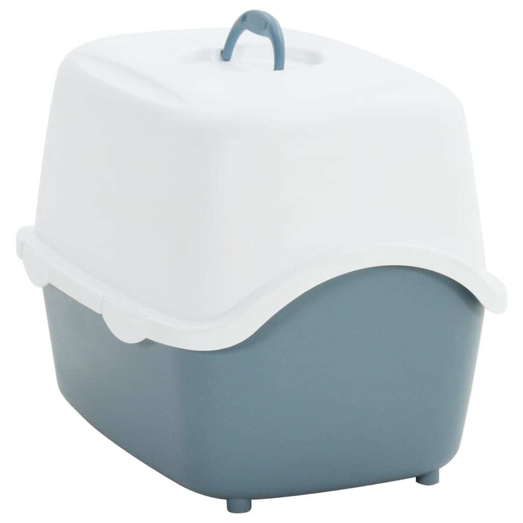 Cat Litter Tray with Cover White and Blue 56x40x40 cm PP