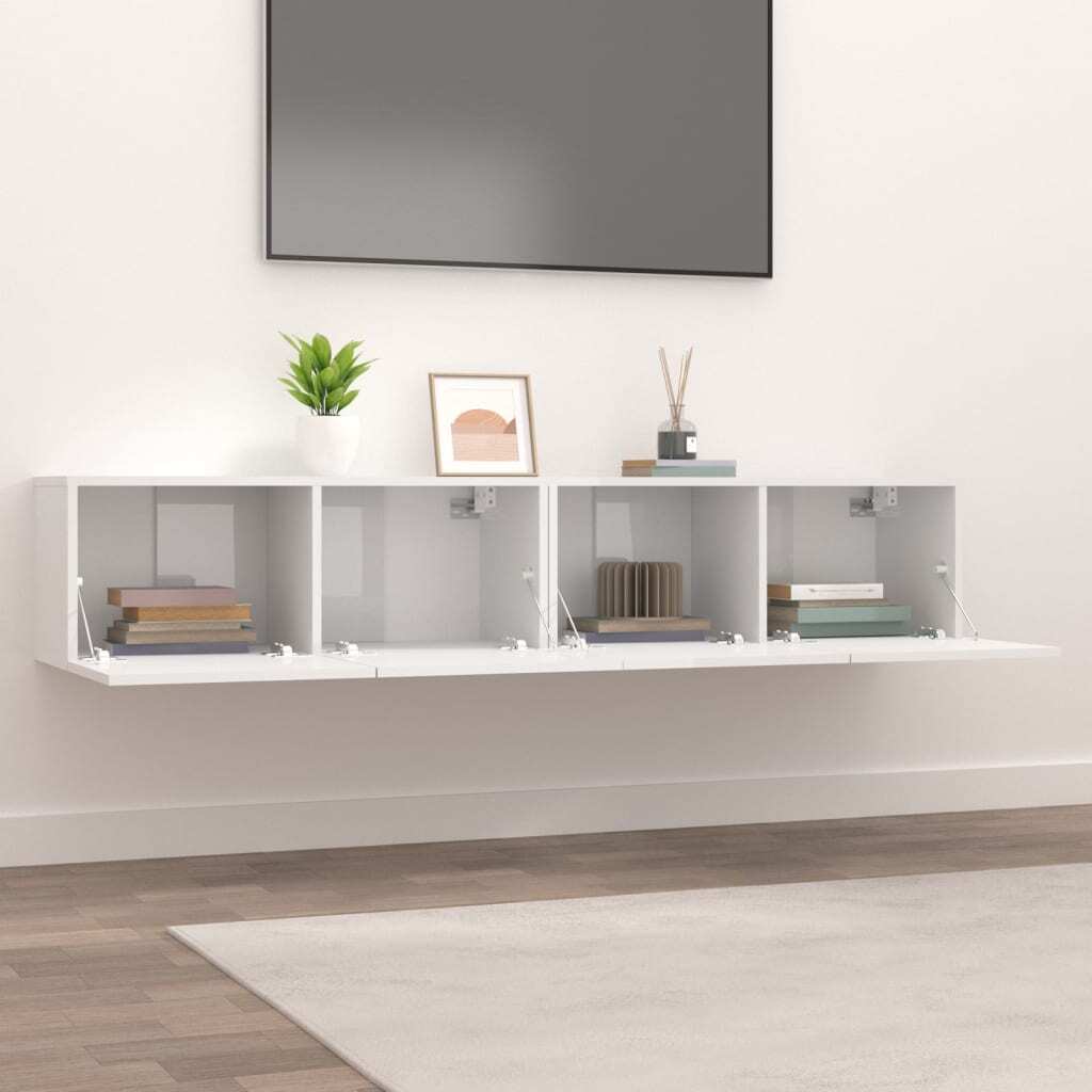 TV Cabinets 2 pcs High Gloss White 80x30x30 cm Engineered Wood