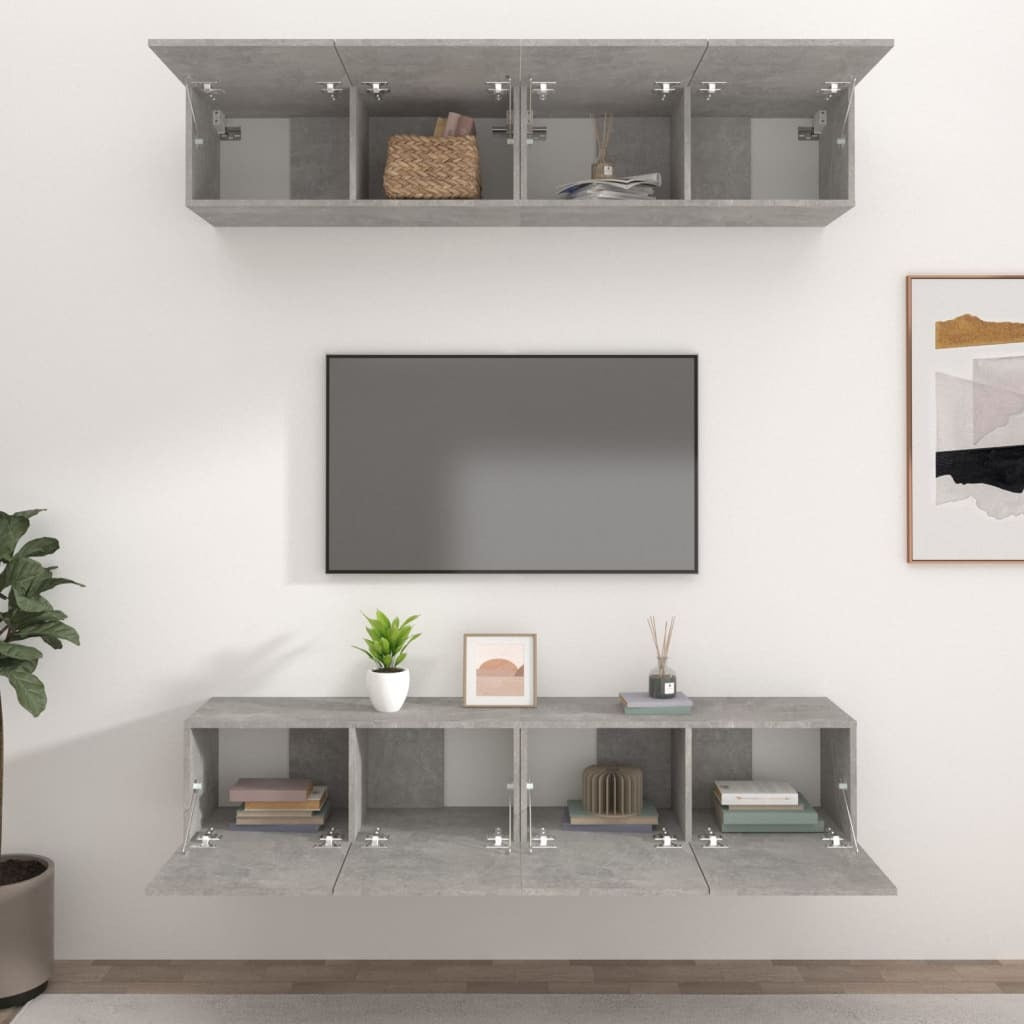 TV Cabinets 4 pcs Concrete Grey 80x30x30 cm Engineered Wood