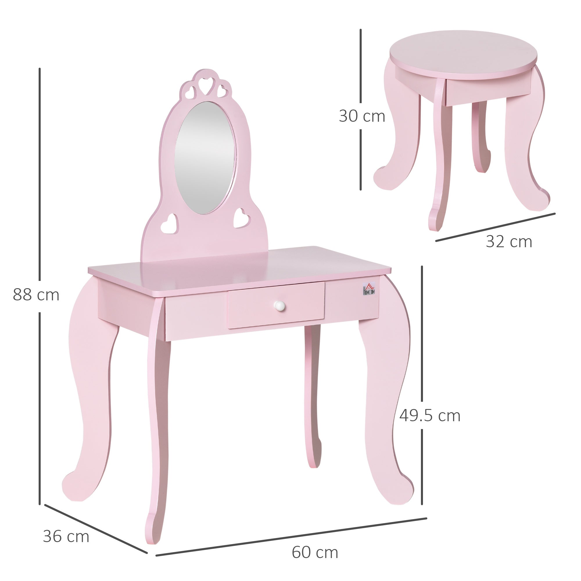 Kids Vanity Table & Stool Girls Dressing Set Make Up Desk with Mirror HOMCOM