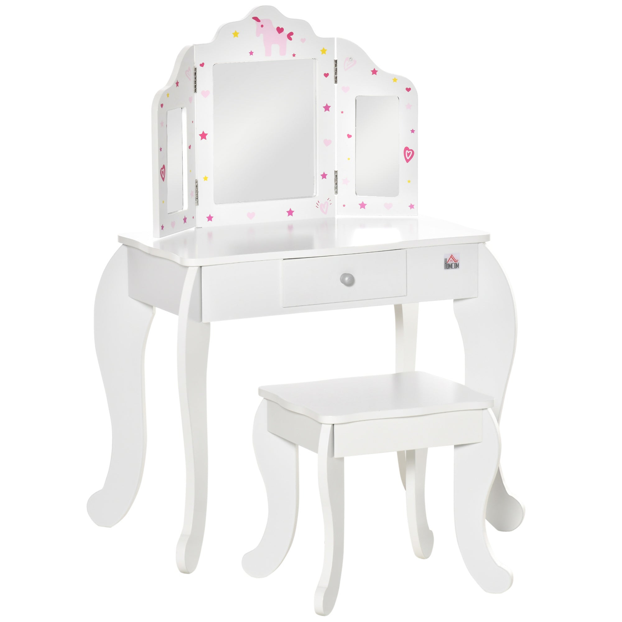 Kids Vanity Table & Stool Girls Dressing Set w/ Rotatable Mirror Drawer HOMCOM