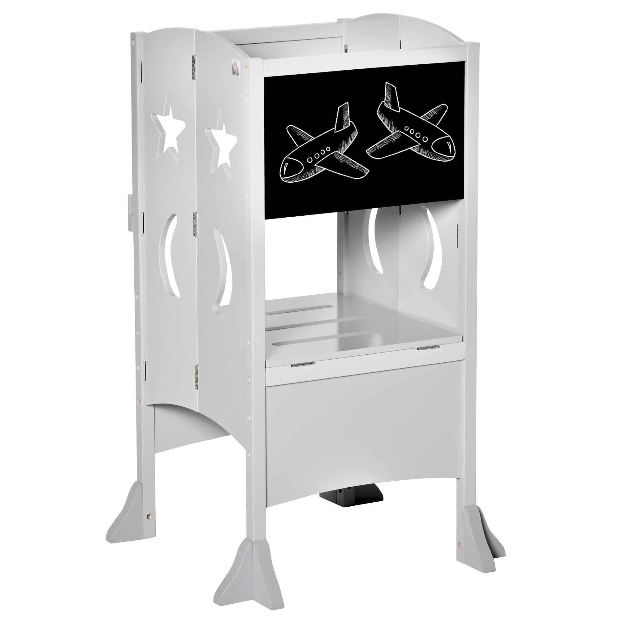 Kids Step Stool Toddler Kitchen Stool with Blackboard Lockable Handrail