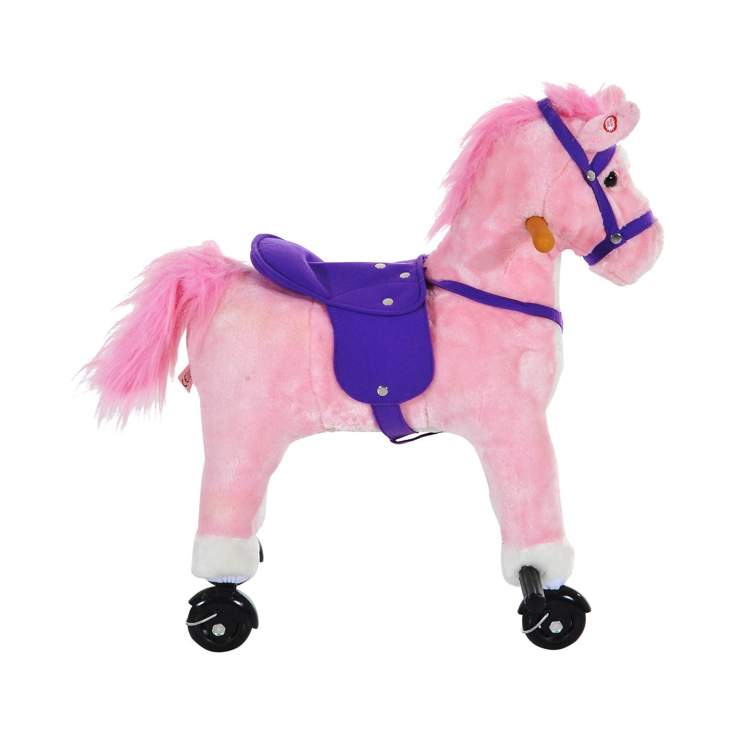 Wheeled Rocking Horse Ride on Rocker Children Riding Toy Plush Sound HOMCOM