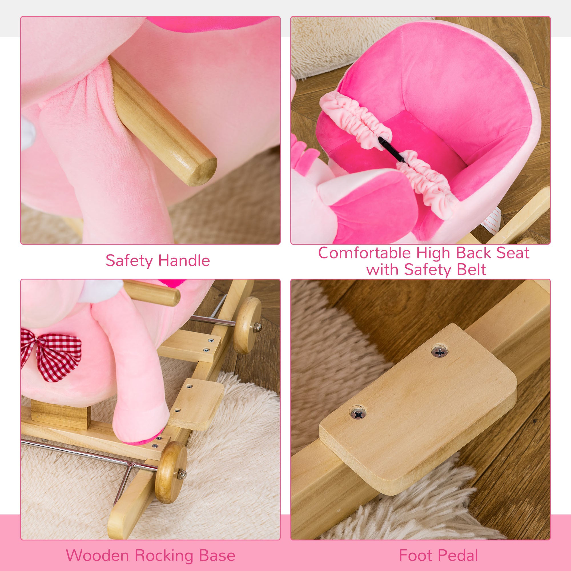 2-in-1 Baby Rocking Horse Ride On Elephant W/ Wheels Music, Pink