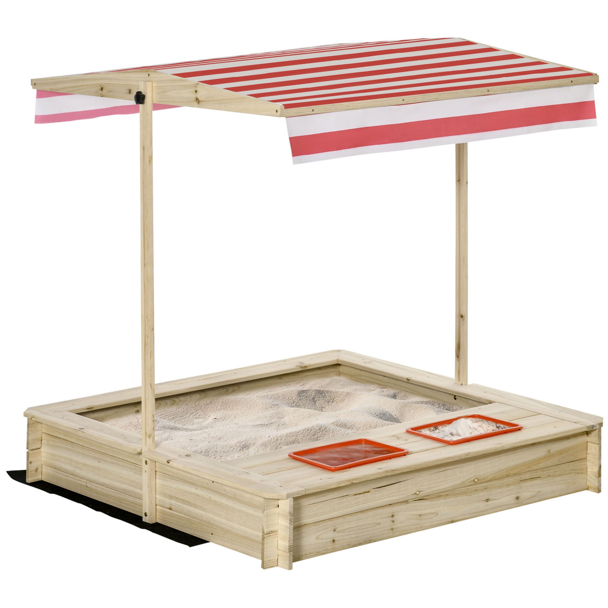 Kids Wooden Sand Pit Children Sandbox w/ Adjustable Canopy Shade Outsunny