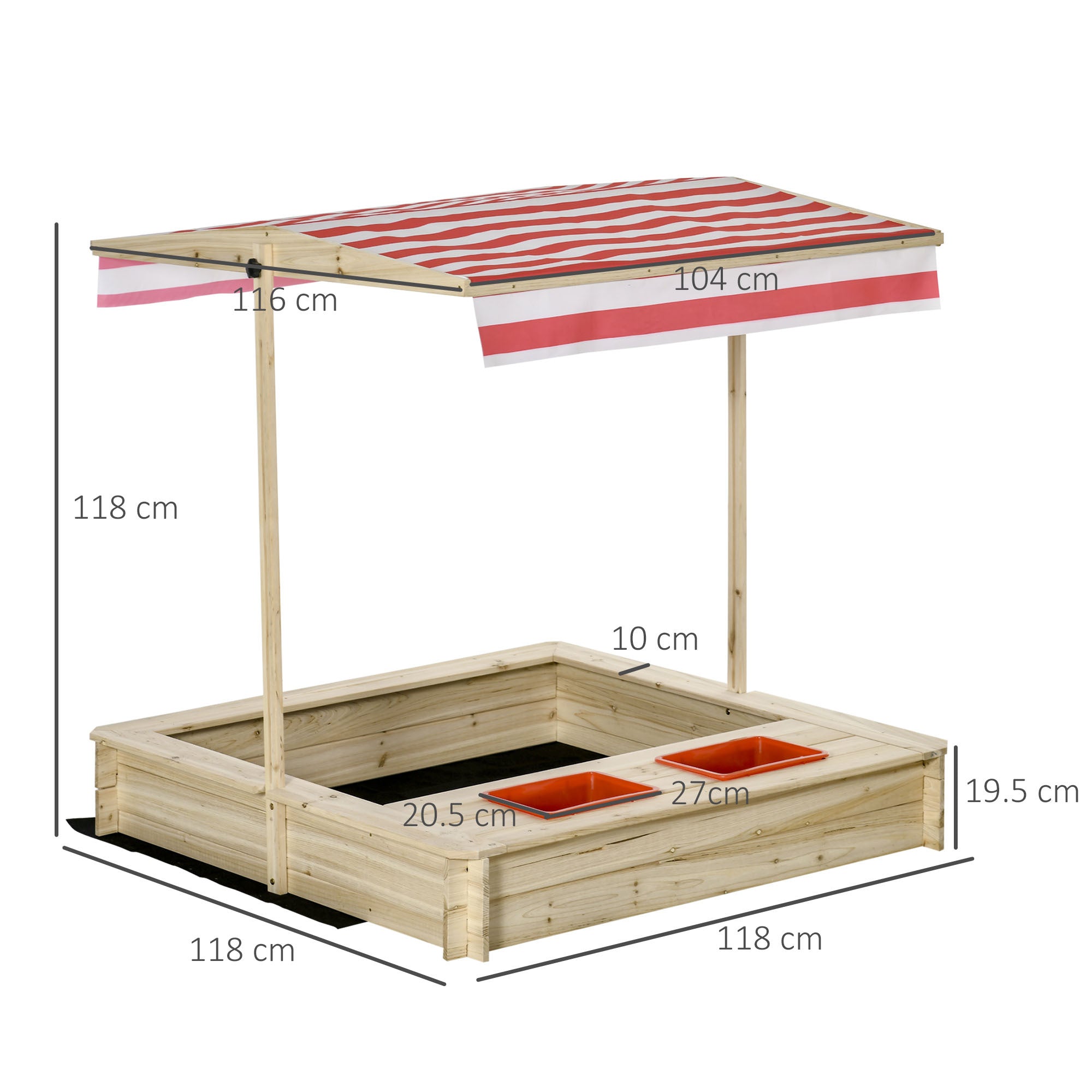 Kids Wooden Sand Pit Children Sandbox w/ Adjustable Canopy Shade Outsunny