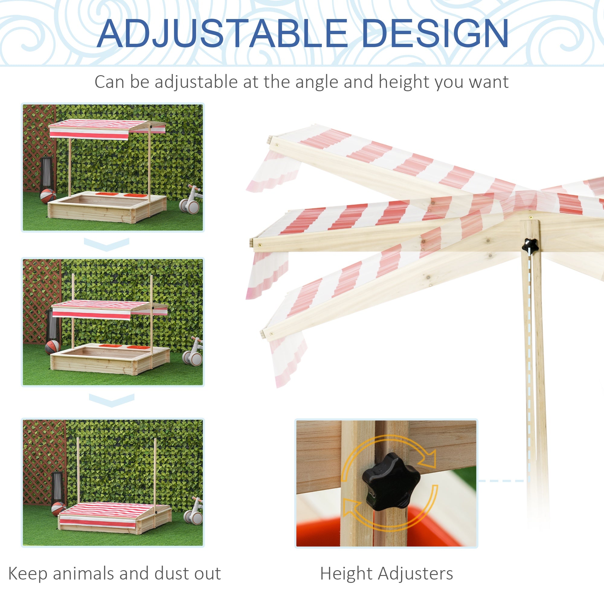Kids Wooden Sand Pit Children Sandbox w/ Adjustable Canopy Shade Outsunny