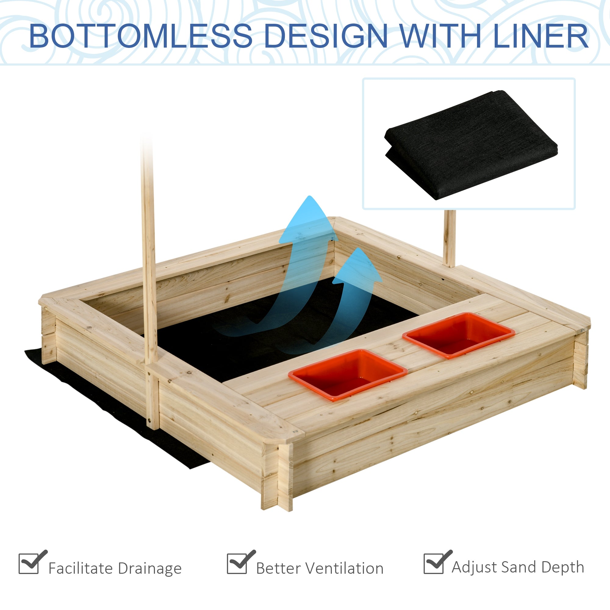 Kids Wooden Sand Pit Children Sandbox w/ Adjustable Canopy Shade Outsunny