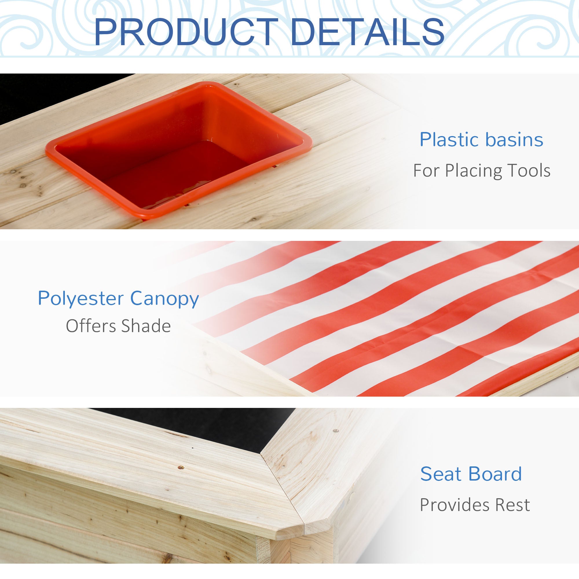 Kids Wooden Sand Pit Children Sandbox w/ Adjustable Canopy Shade Outsunny