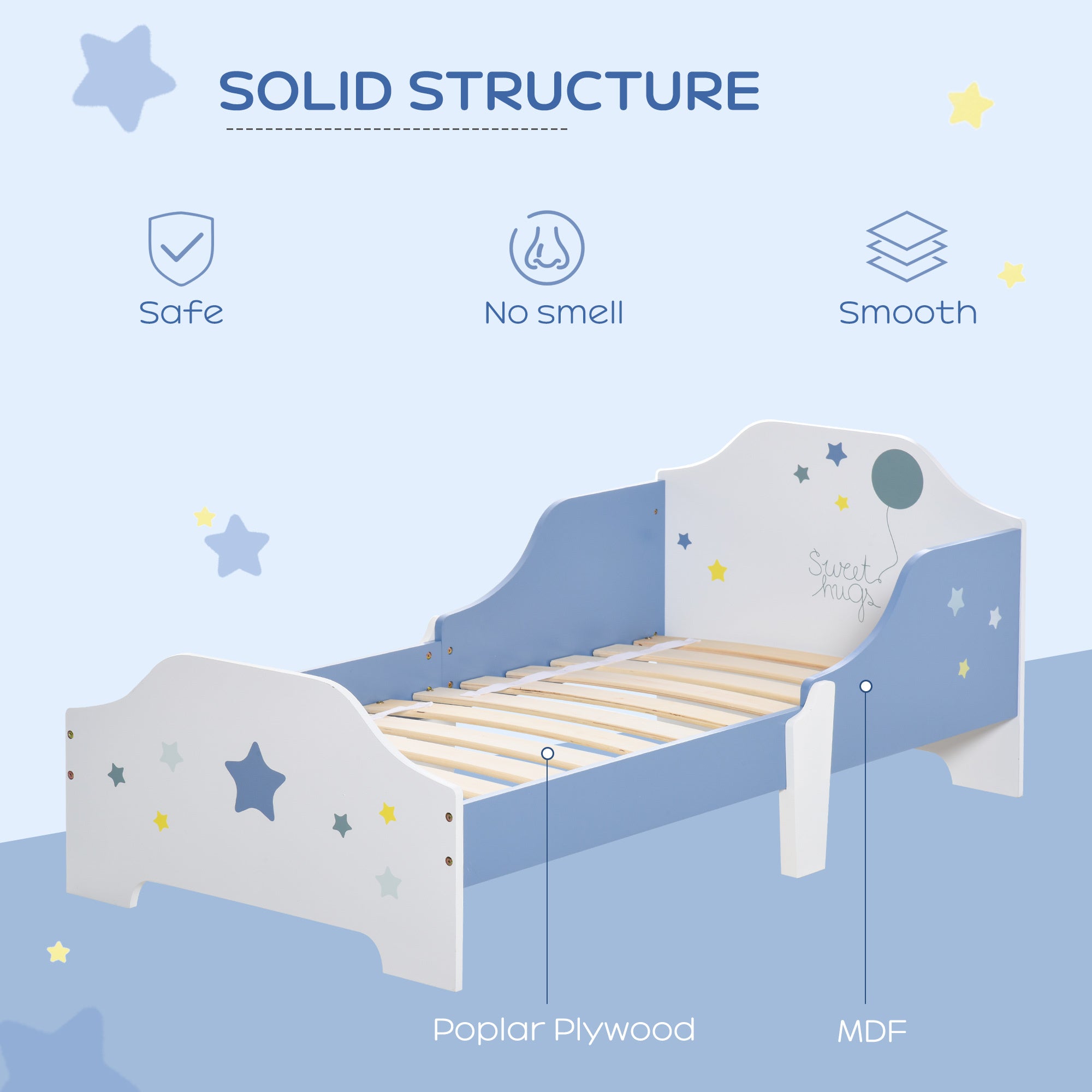 Kids Star Balloon Single Bed Frame Guardrails Slats Bedroom Furniture HOMCOM