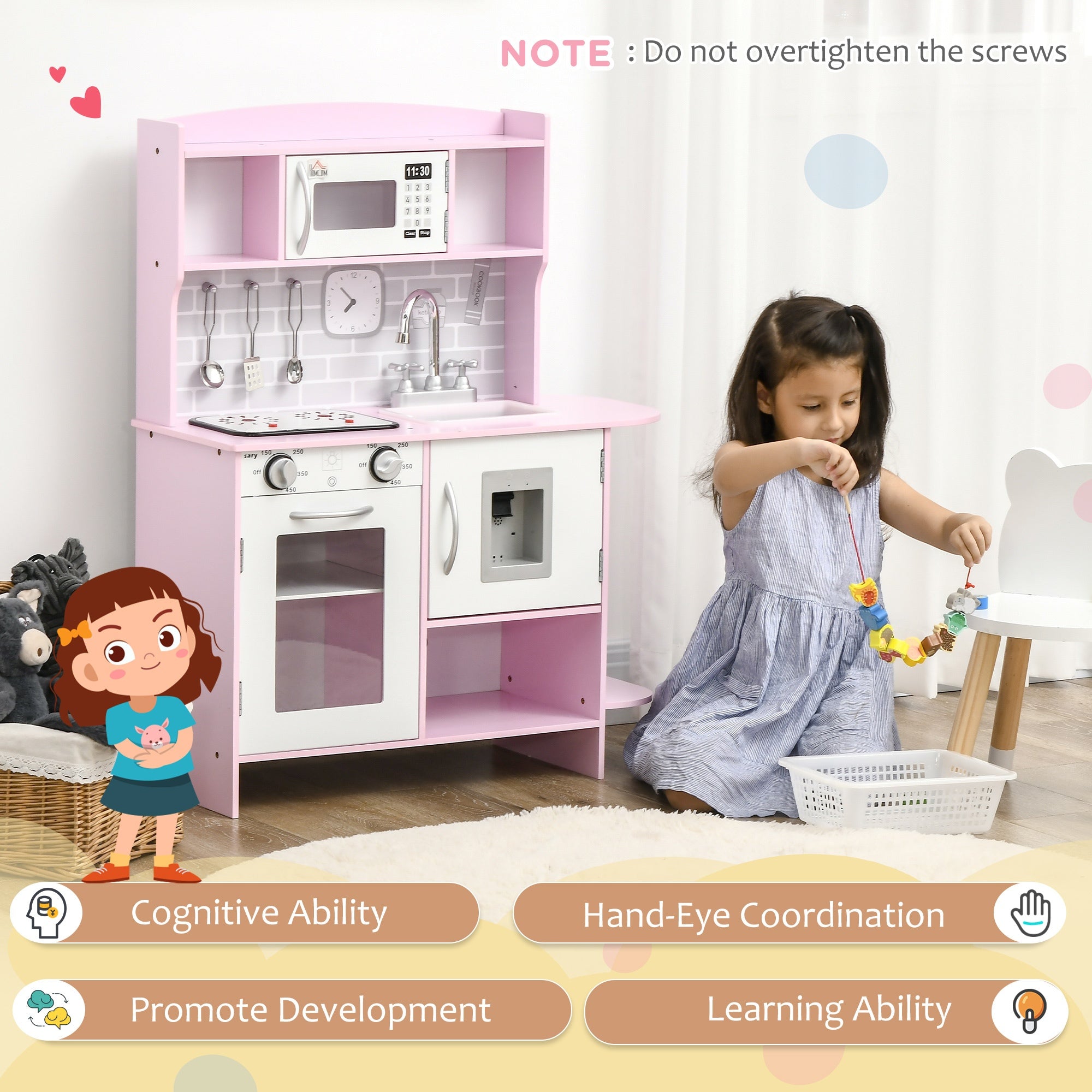 Kitchen Set for Kids W/ Lights Sounds, Microwave, Sink, for Aged 3-6 HOMCOM