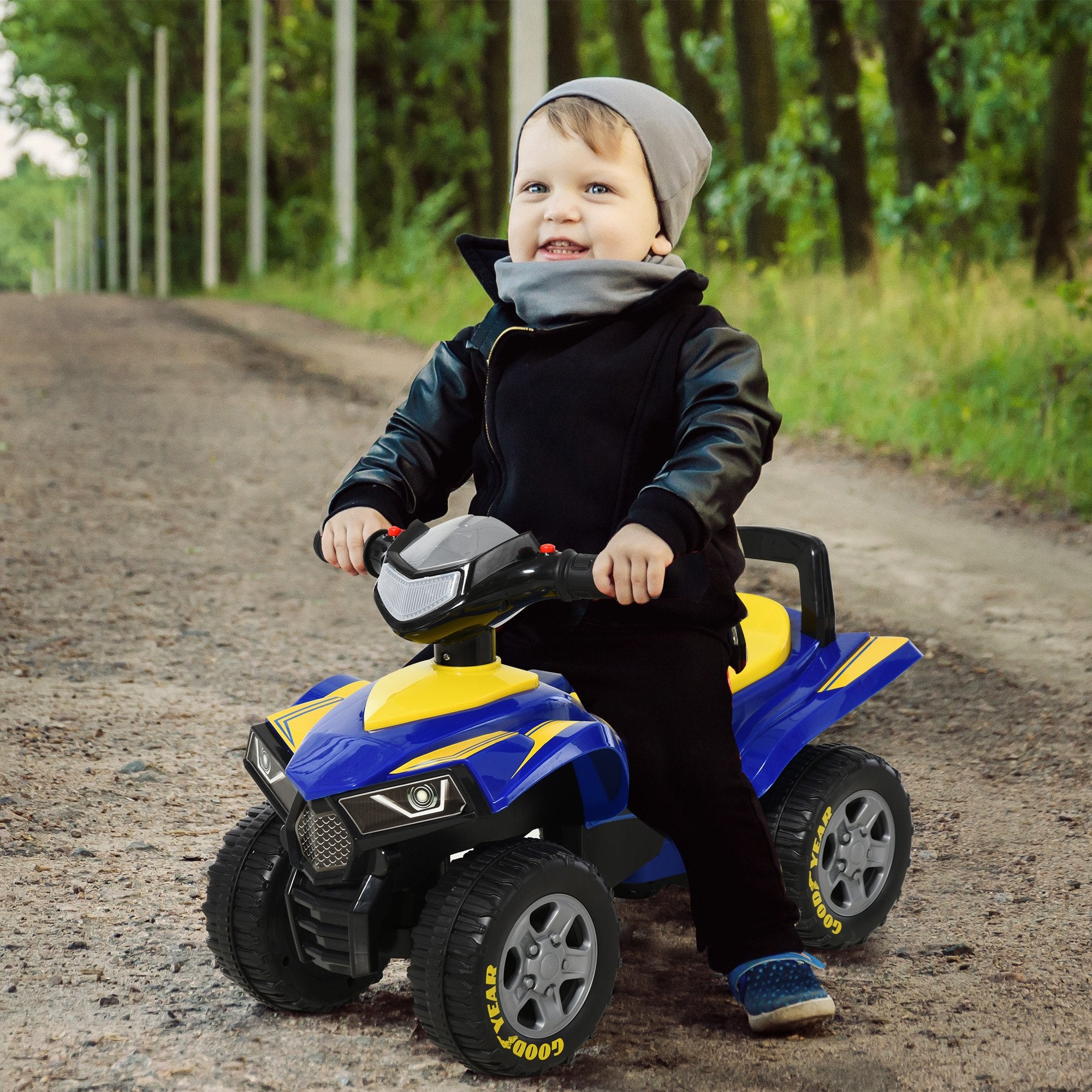 Goodyear Baby Quad Ride-On Walker w/ Lights Horn Storage 18-36 Months HOMCOM