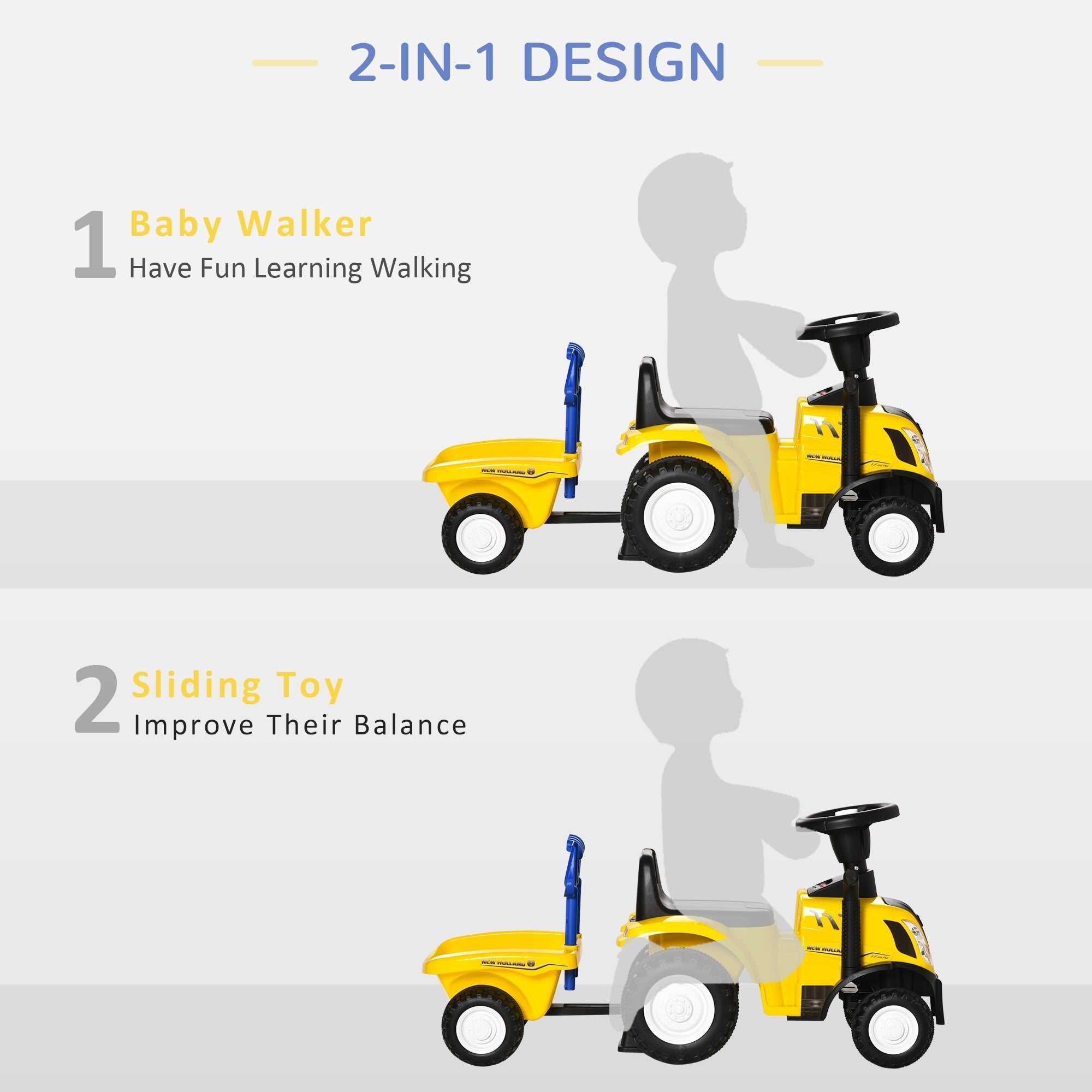 Ride On Tractor Toddler Walker Foot To Floor Slider 12-36 Months Yellow HOMCOM