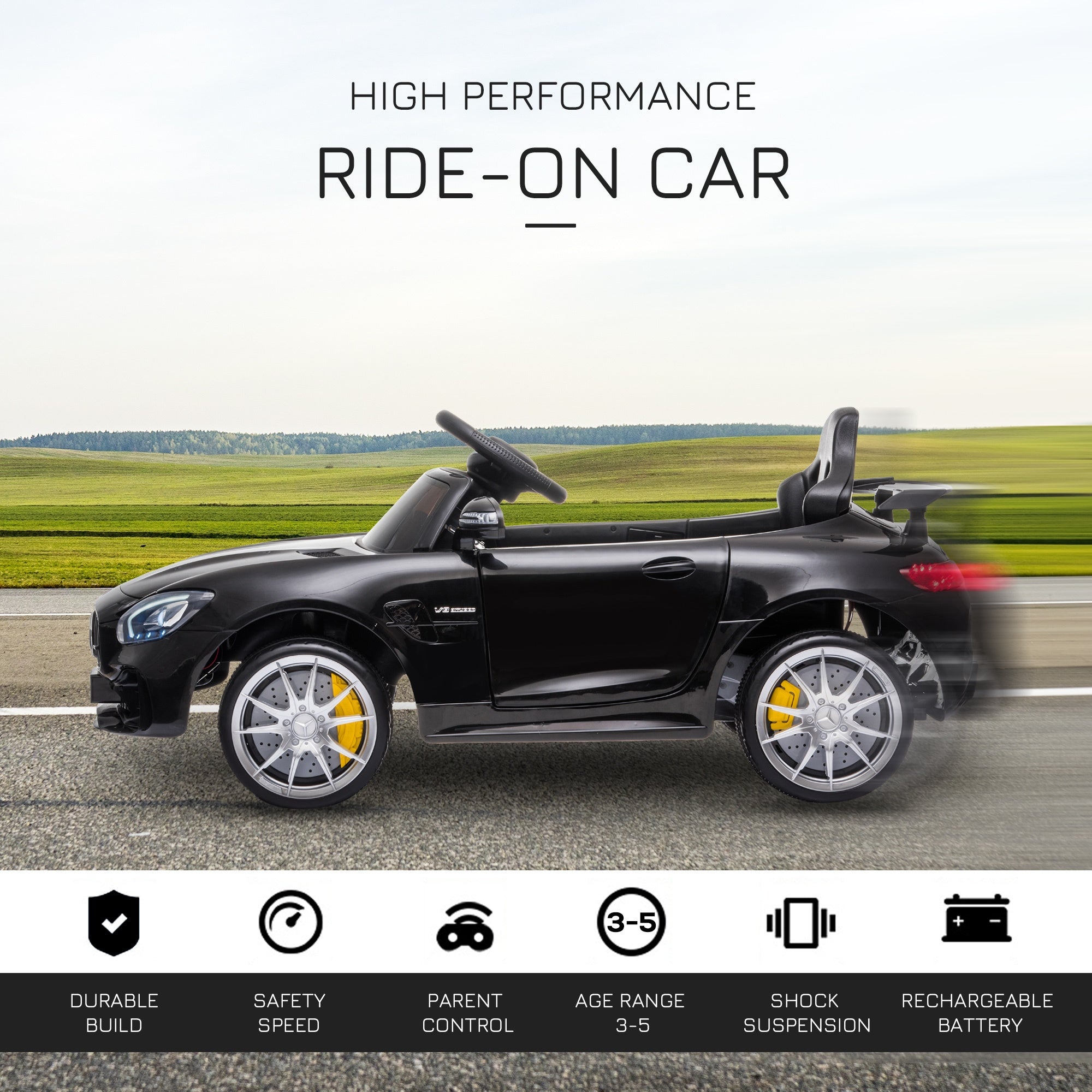 HOMCOM 12V Licensed Mercedes Ride-On Car w/ Lights Music Remote 3-5 Yrs Black