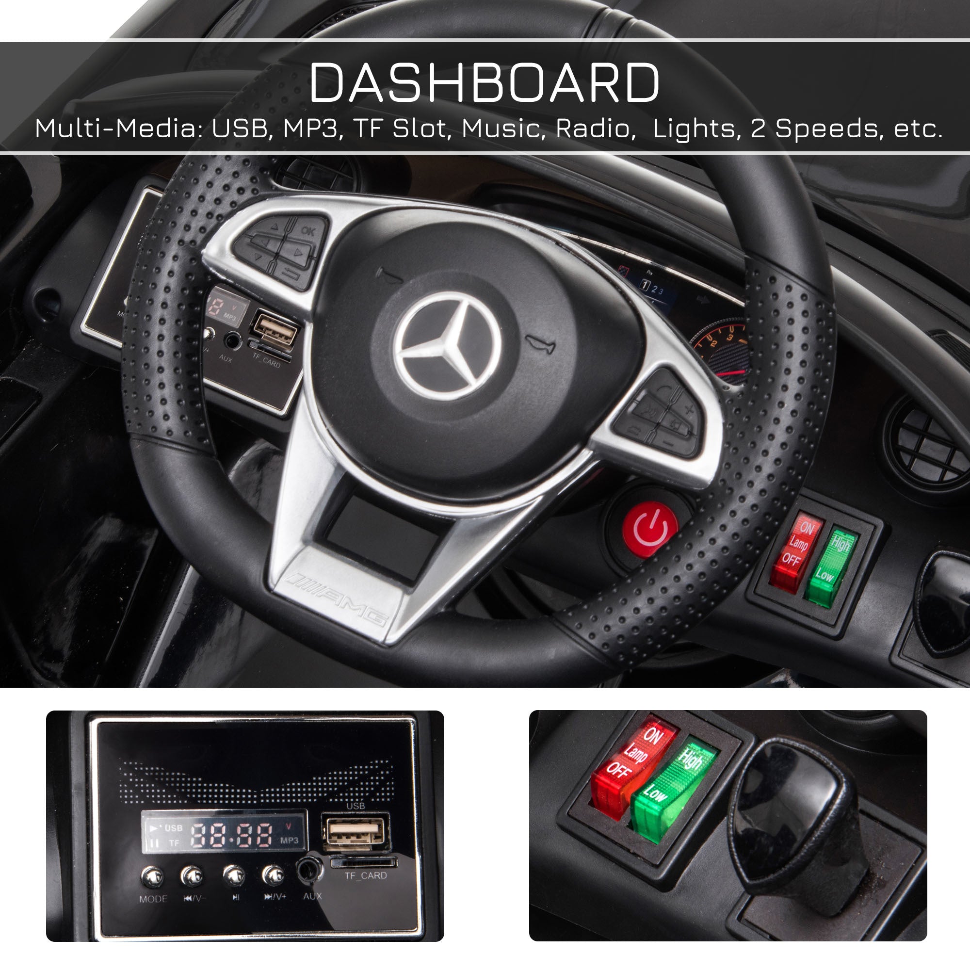HOMCOM 12V Licensed Mercedes Ride-On Car w/ Lights Music Remote 3-5 Yrs Black