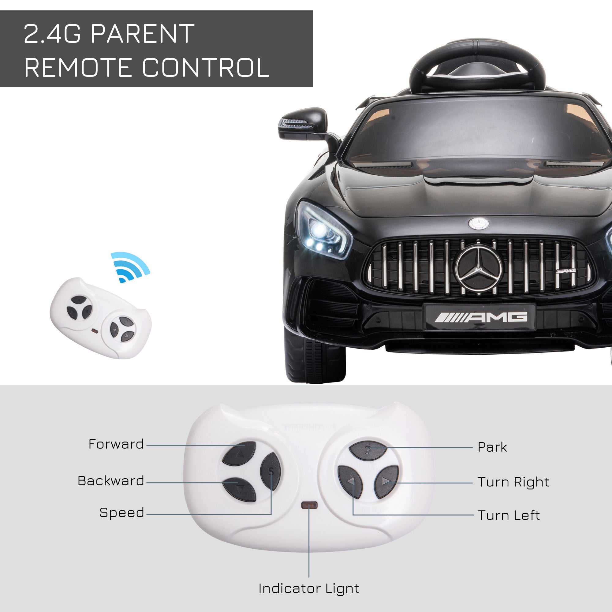 HOMCOM 12V Licensed Mercedes Ride-On Car w/ Lights Music Remote 3-5 Yrs Black