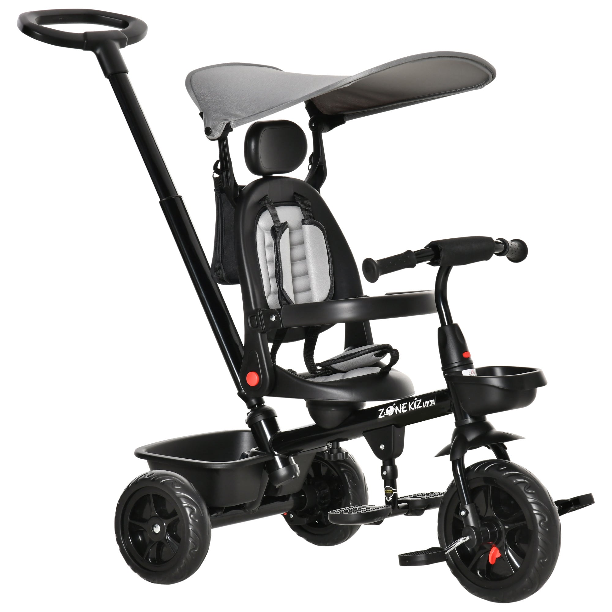 Four-In-One Kids Tricycle w/ Adjustable Canopy Reversible Seat - Grey