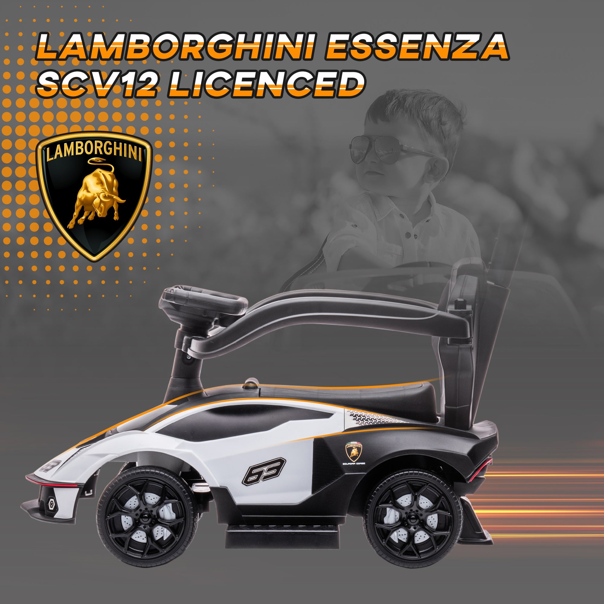 Lamborghini 2 in 1 Baby Ride on Push Car Toddler Push Along Car, White