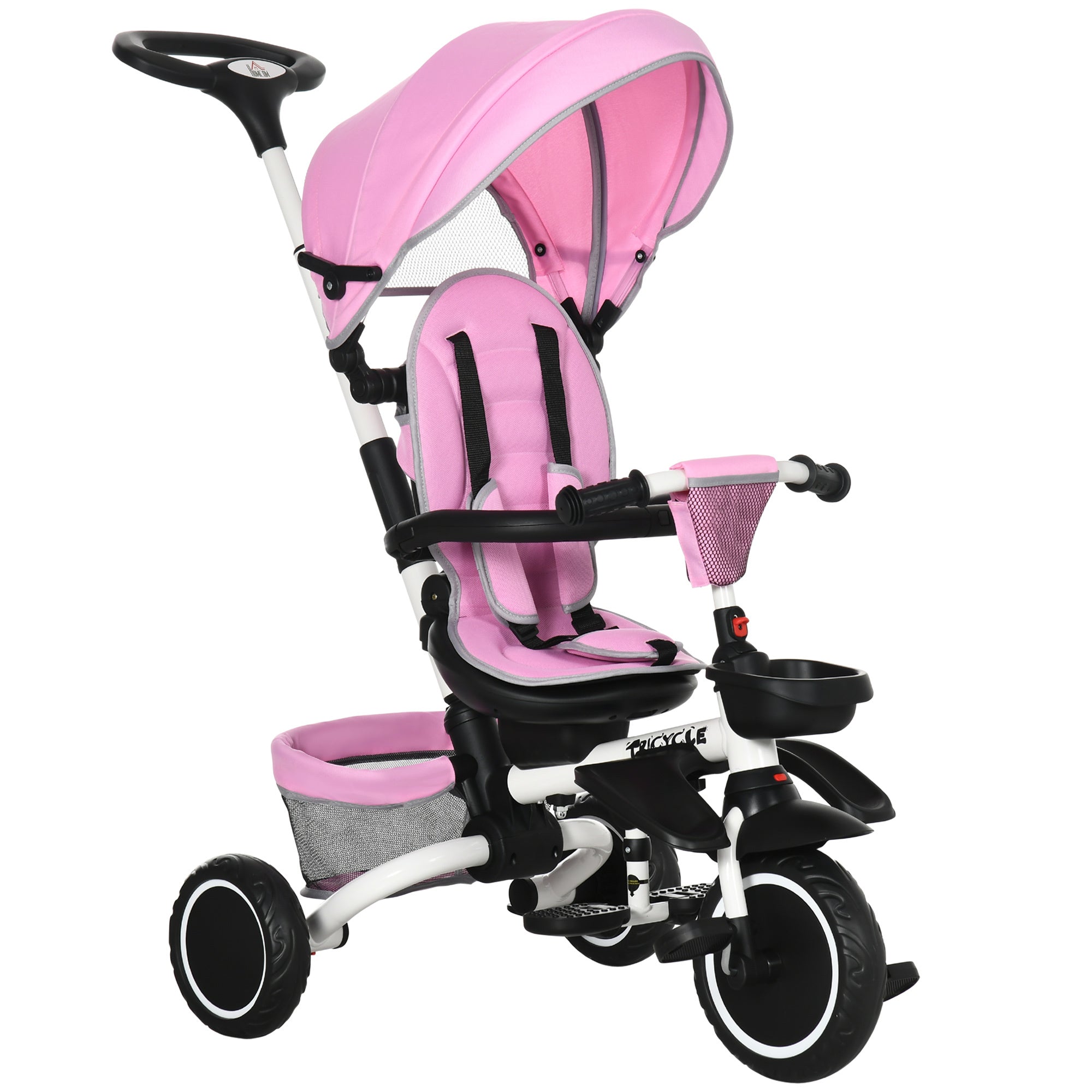 Multifunctional Baby Trike with Rotatable Seat, Push Handle - Pink