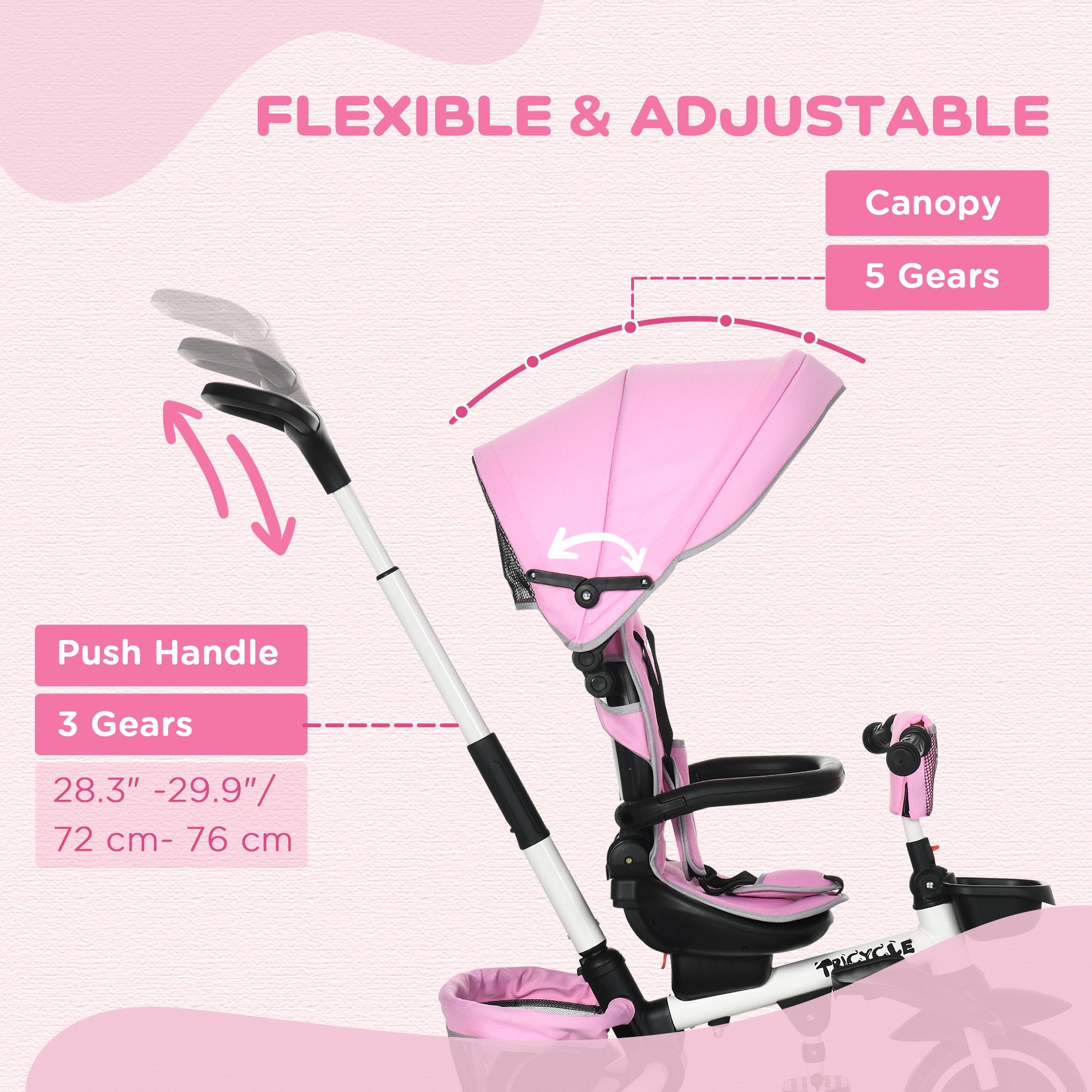 Multifunctional Baby Trike with Rotatable Seat, Push Handle - Pink