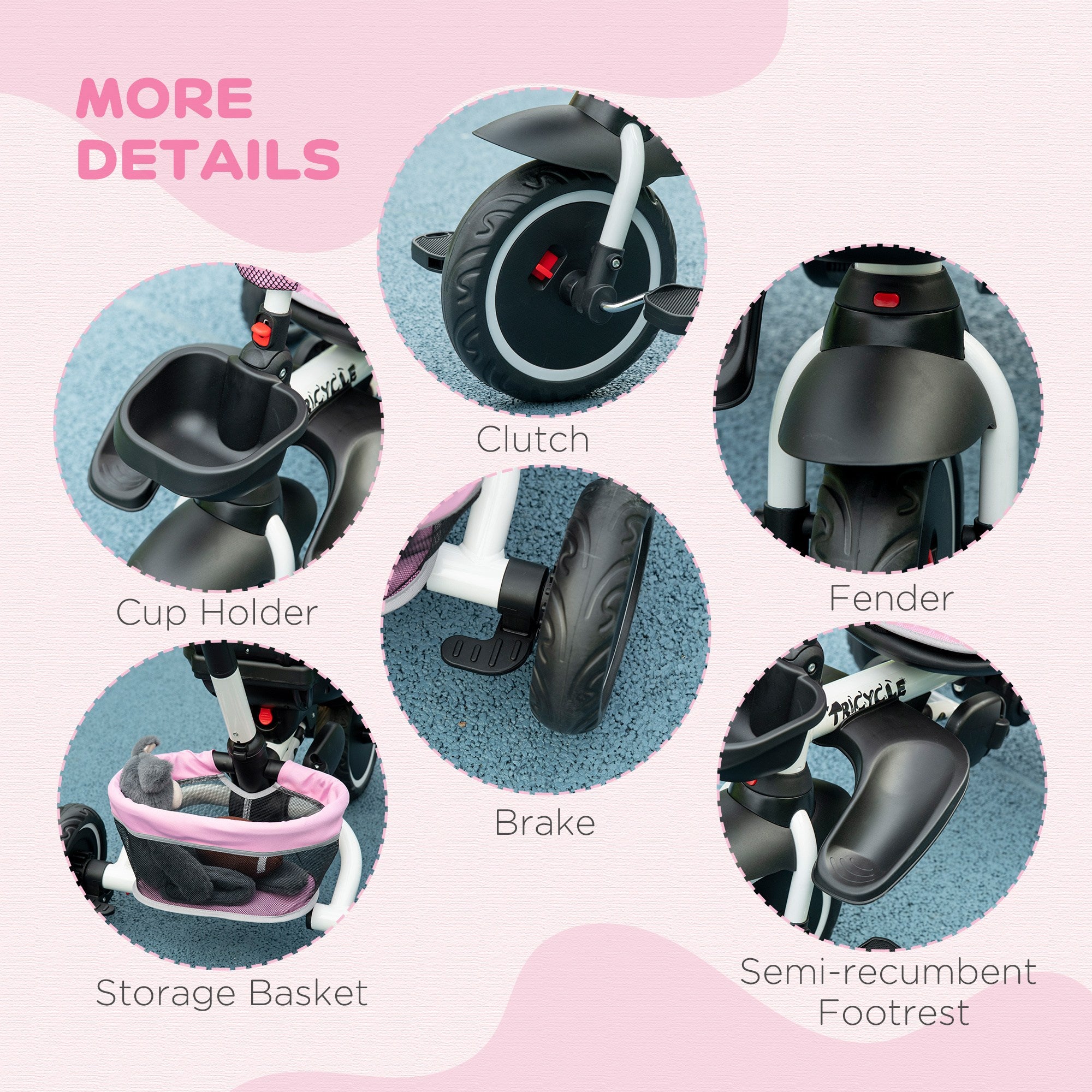 Multifunctional Baby Trike with Rotatable Seat, Push Handle - Pink