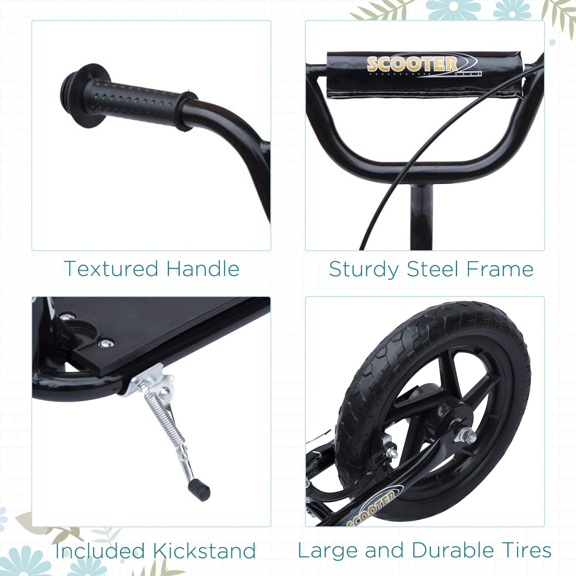 Push Scooter Teen Kids Stunt Bike Ride On with 12" EVA Tyres, Black HOMCOM