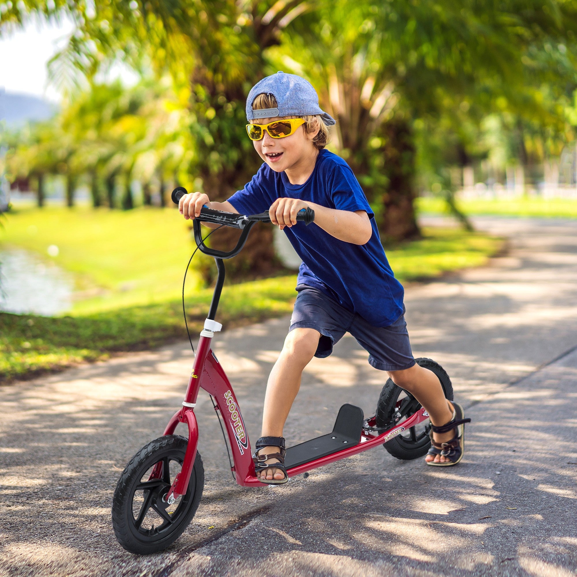 Push Scooter Teen Kids Stunt Bike Ride On with 12" EVA Tyres, Red HOMCOM