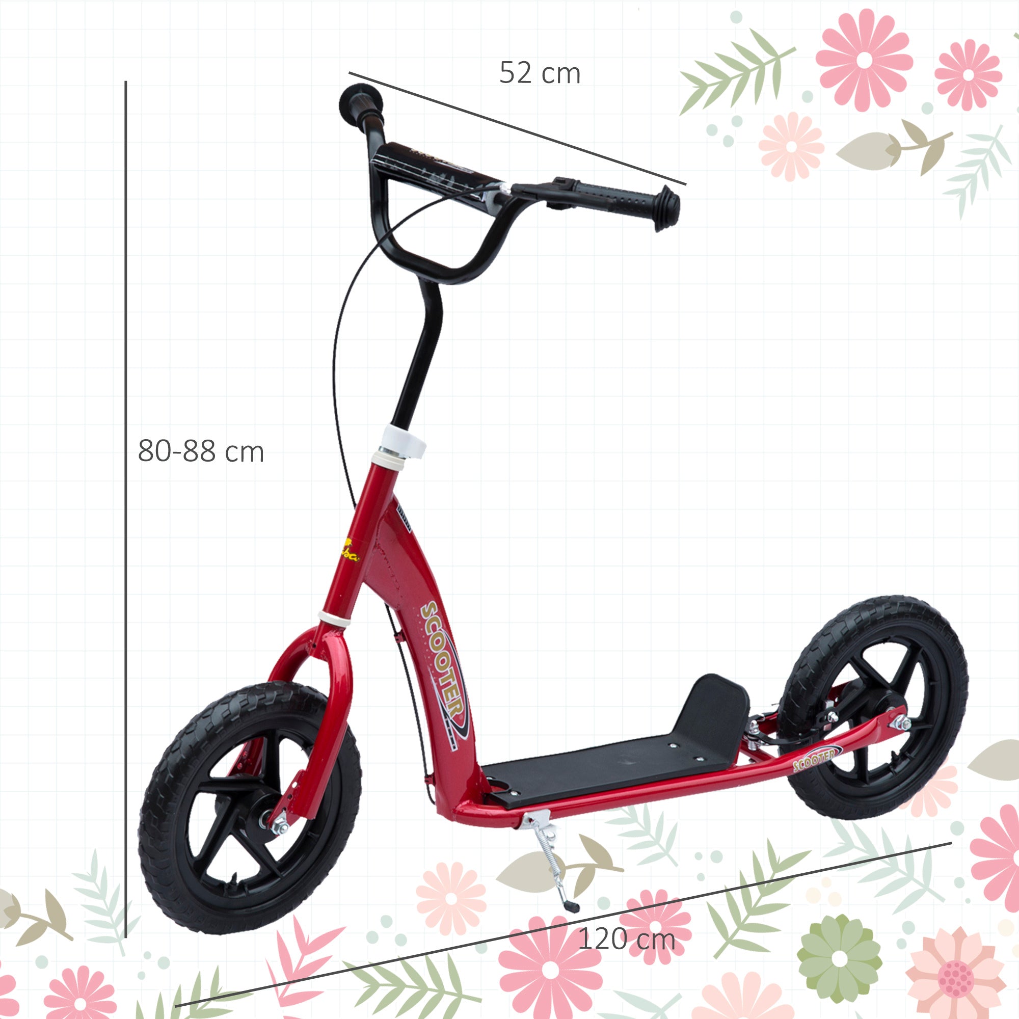 Push Scooter Teen Kids Stunt Bike Ride On with 12" EVA Tyres, Red HOMCOM