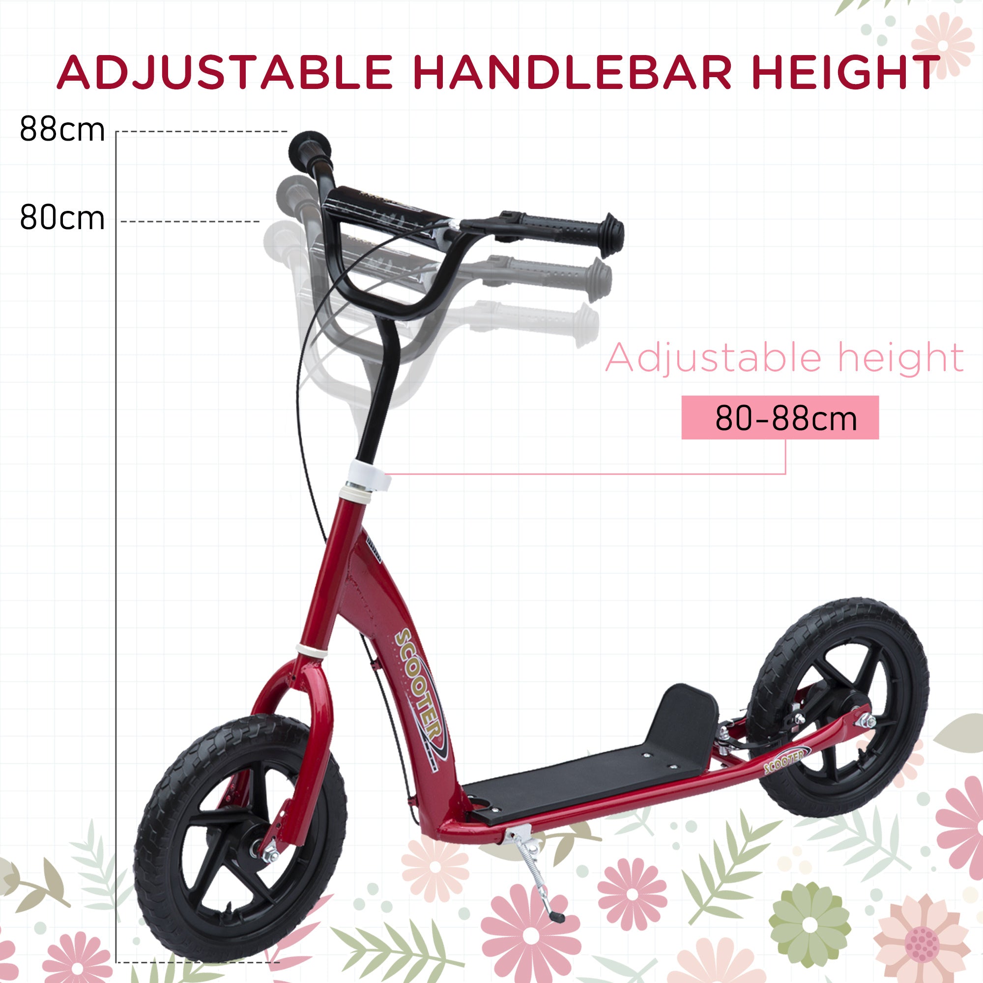 Push Scooter Teen Kids Stunt Bike Ride On with 12" EVA Tyres, Red HOMCOM