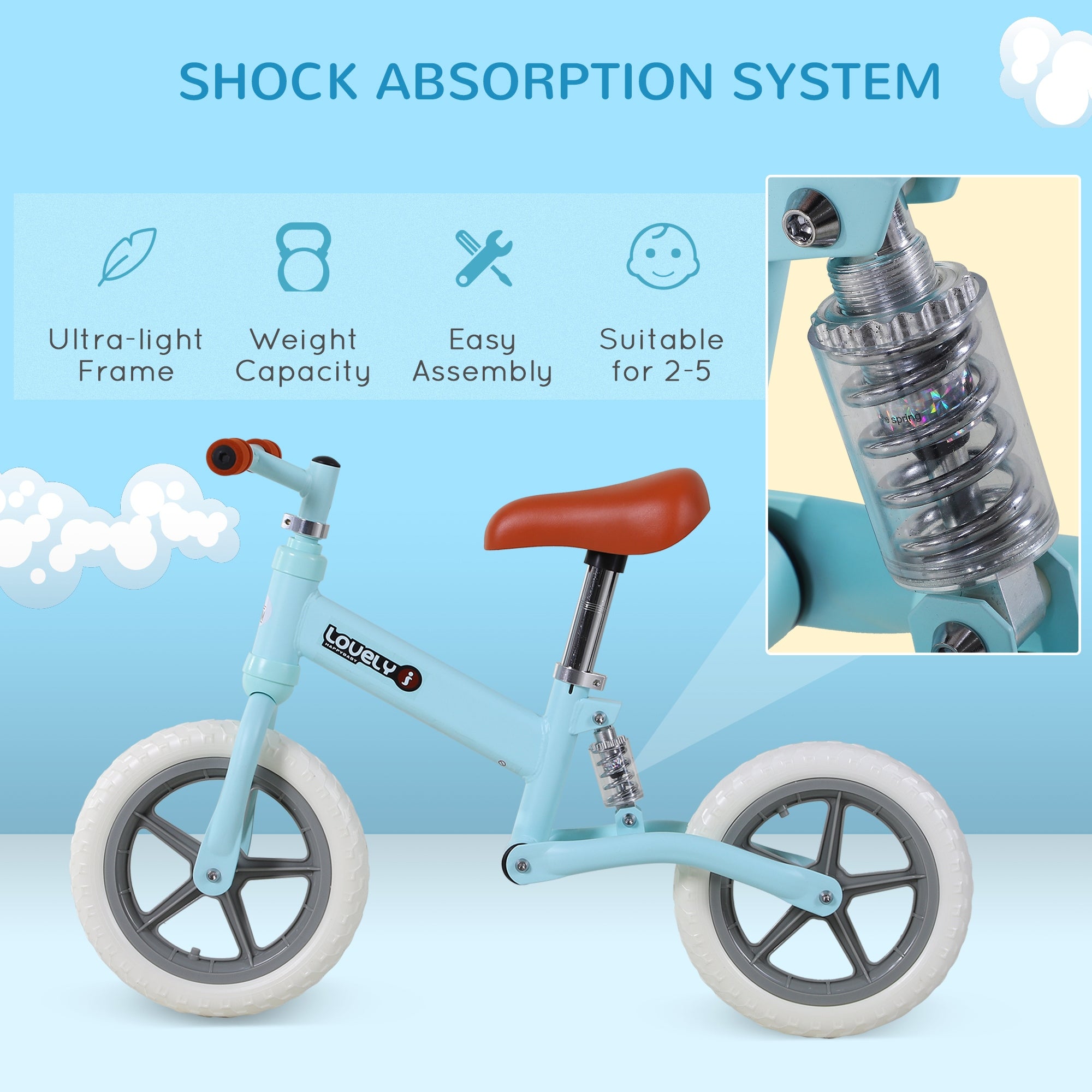 Kid Balance Bike ChildrenBicycle Adjustable Seat 2-5 Years No Pedal HOMCOM