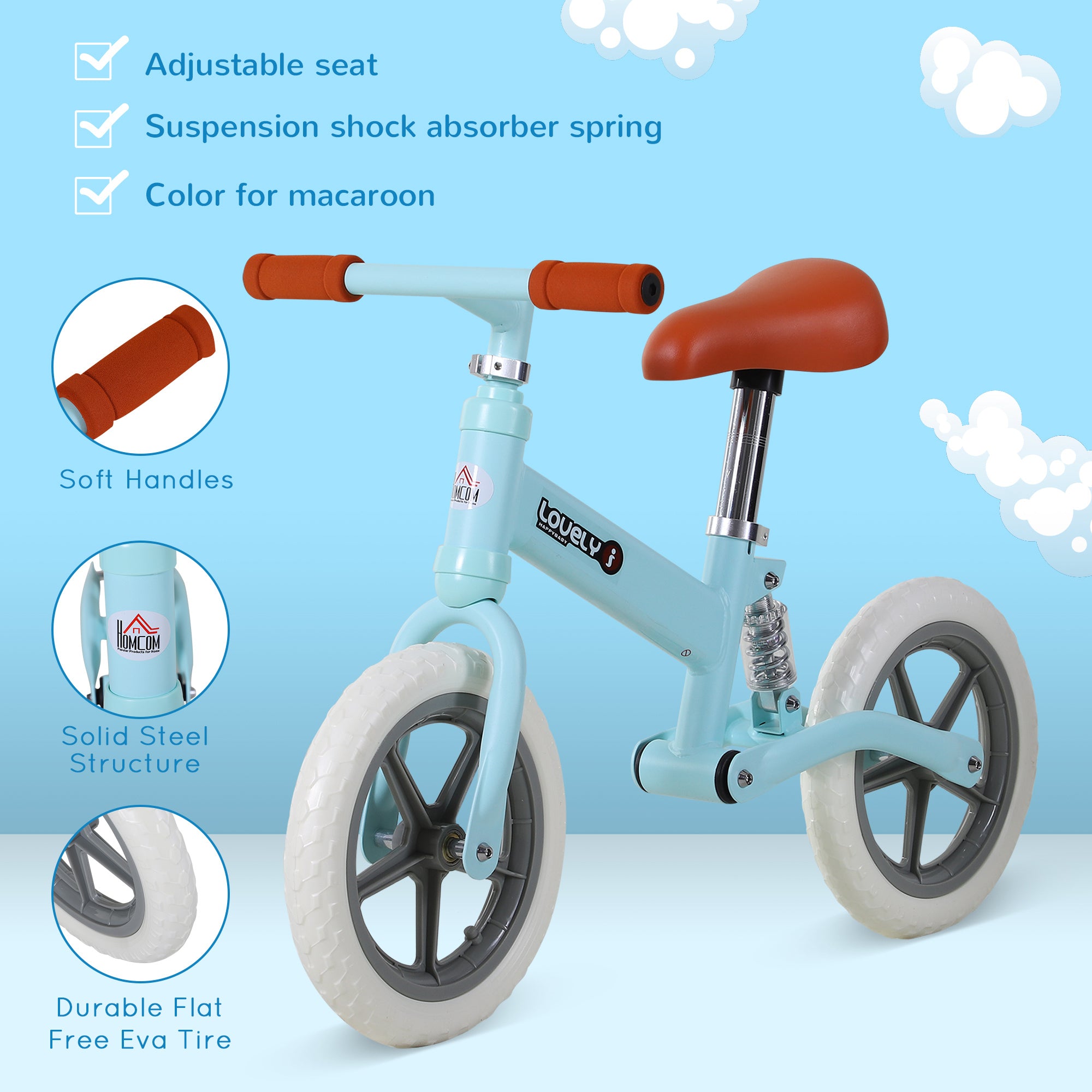 Kid Balance Bike ChildrenBicycle Adjustable Seat 2-5 Years No Pedal HOMCOM