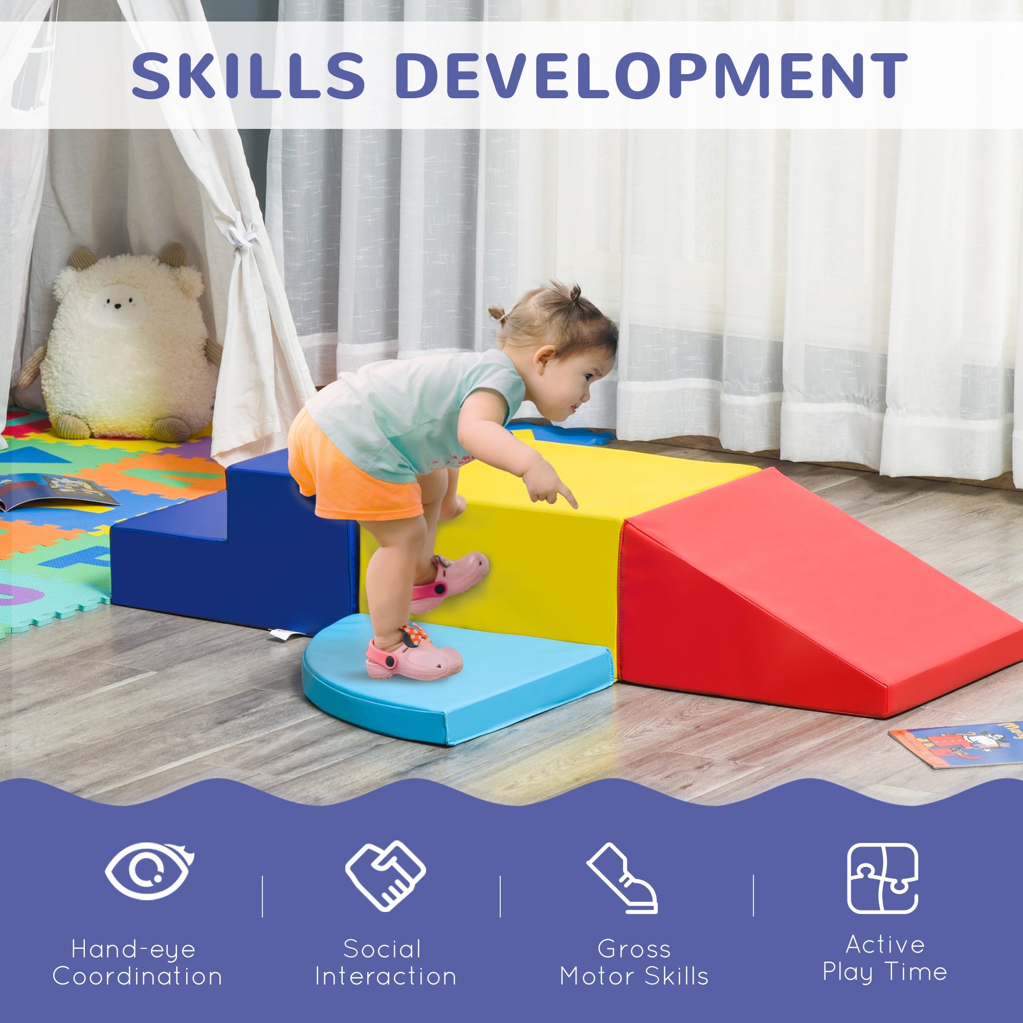HOMCOM 4-piece Soft Play Set Climb and Crawl Foam Toddler Activity Toys