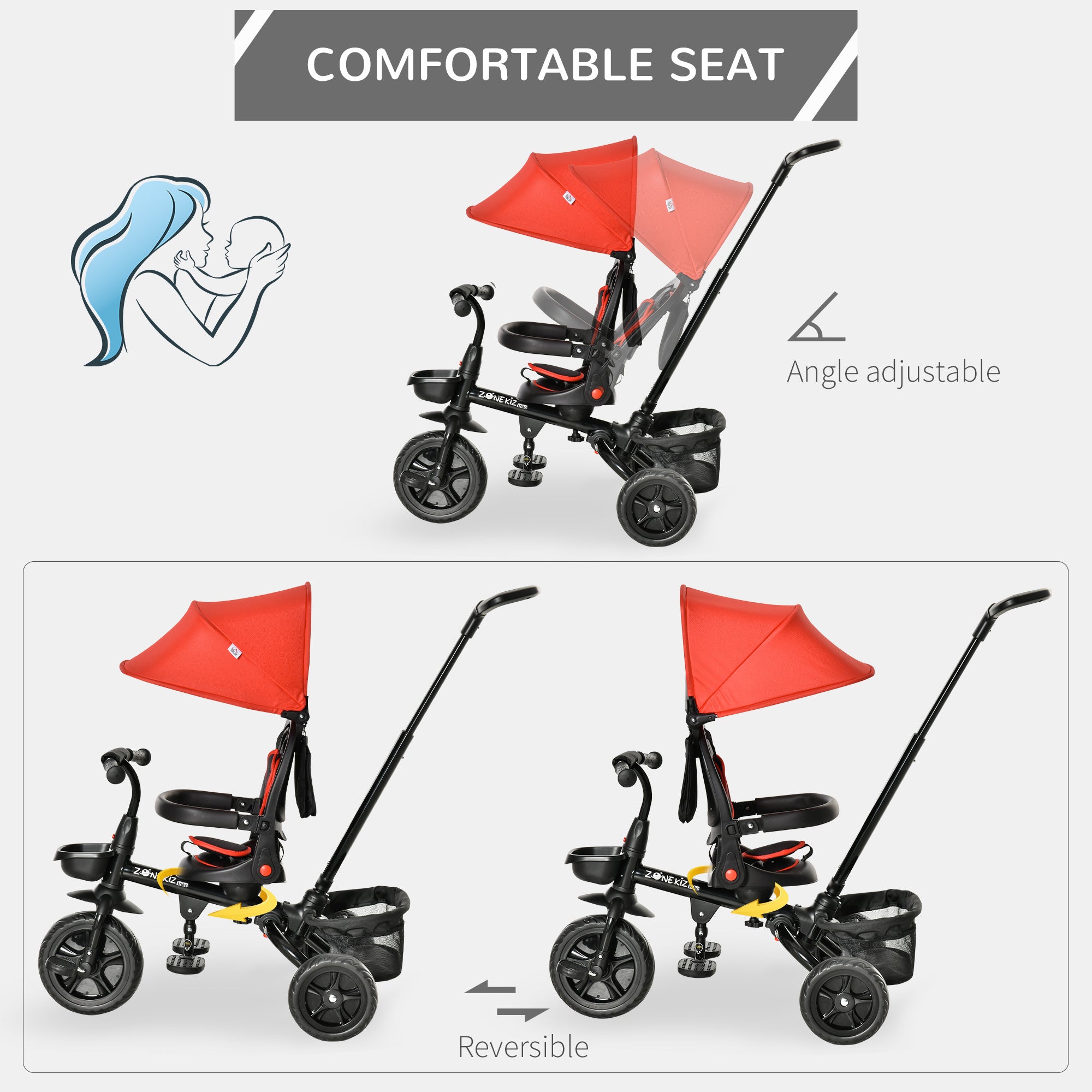 4 in 1 Kids Tricycle w/ Push Handle Brake Clutch Footrest Handrail Belt