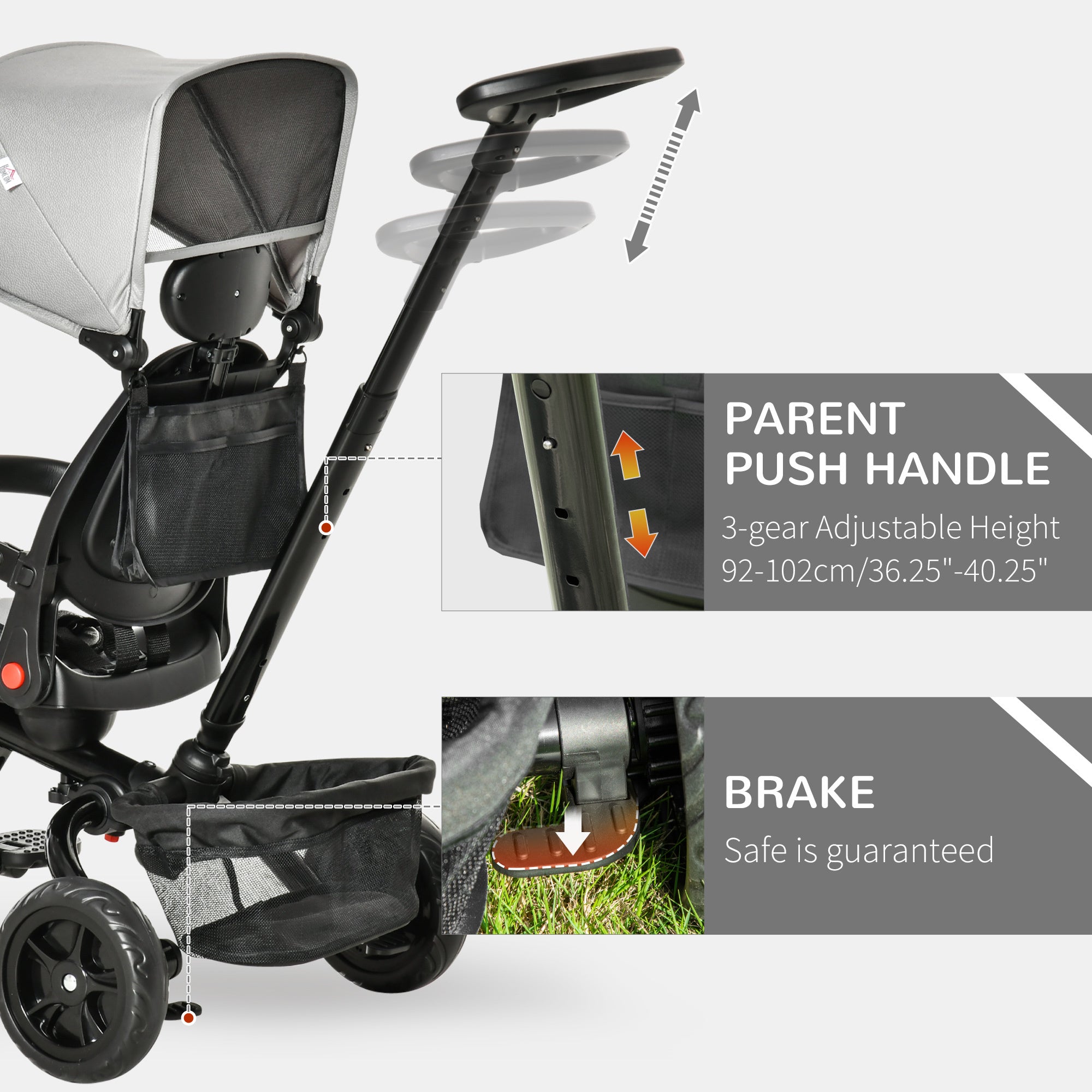 4 in 1 Kids Tricycle w/ Push Handle Brake Clutch Footrest Handrail Belt
