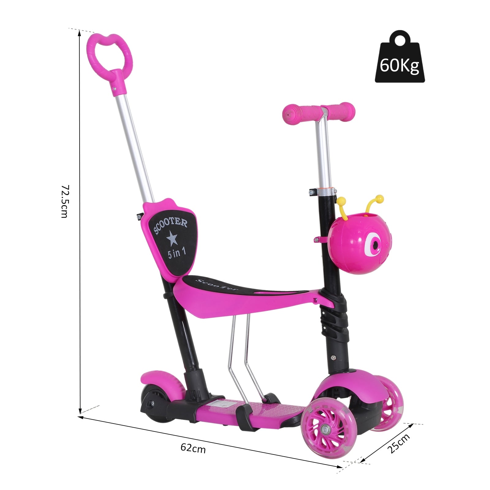 5-in-1 Kids Baby Toddler Kick Scooter Removable Seat Height Adjustable