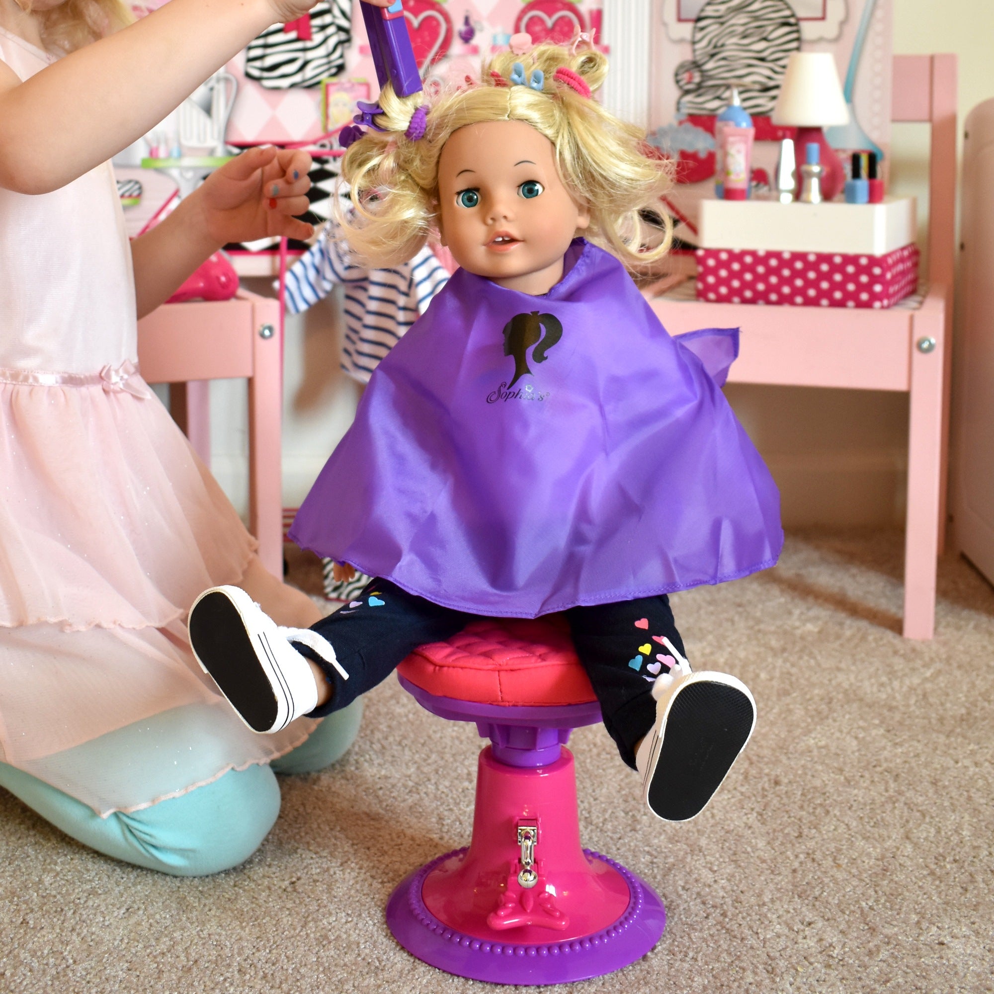 18 Inch Baby Doll 30 Piece Hair Salon Playset Toy Brush, Hair Dryer, Mirror